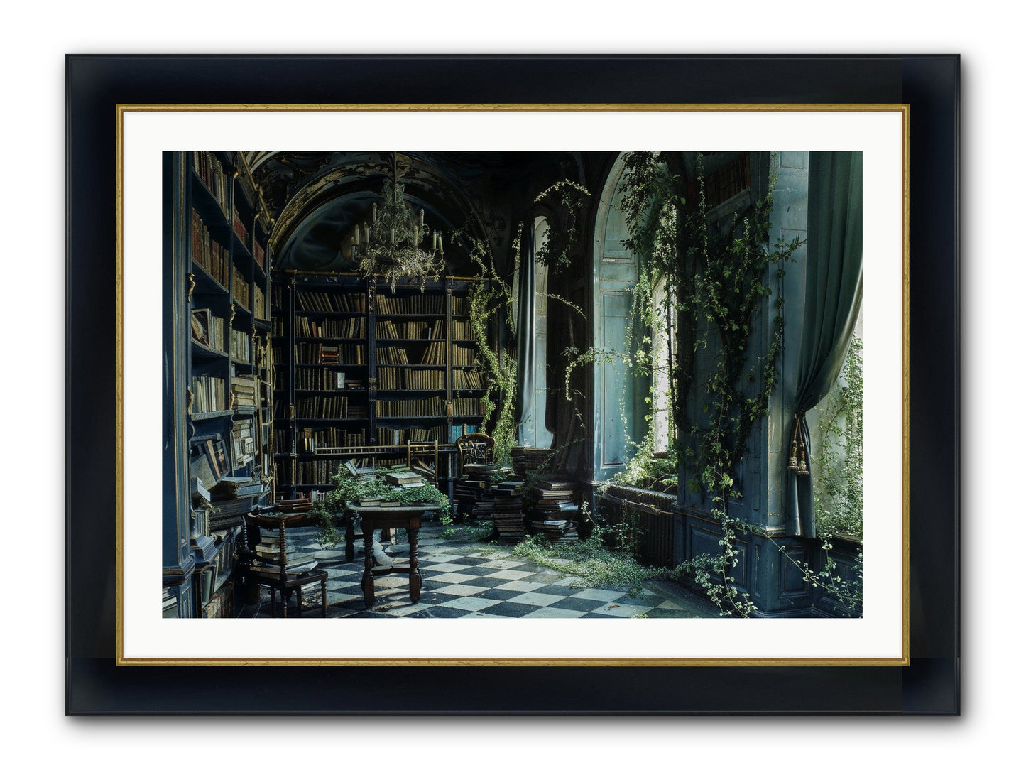 Whispering Pines Framed Print - Wide Black w/Gold 36x24