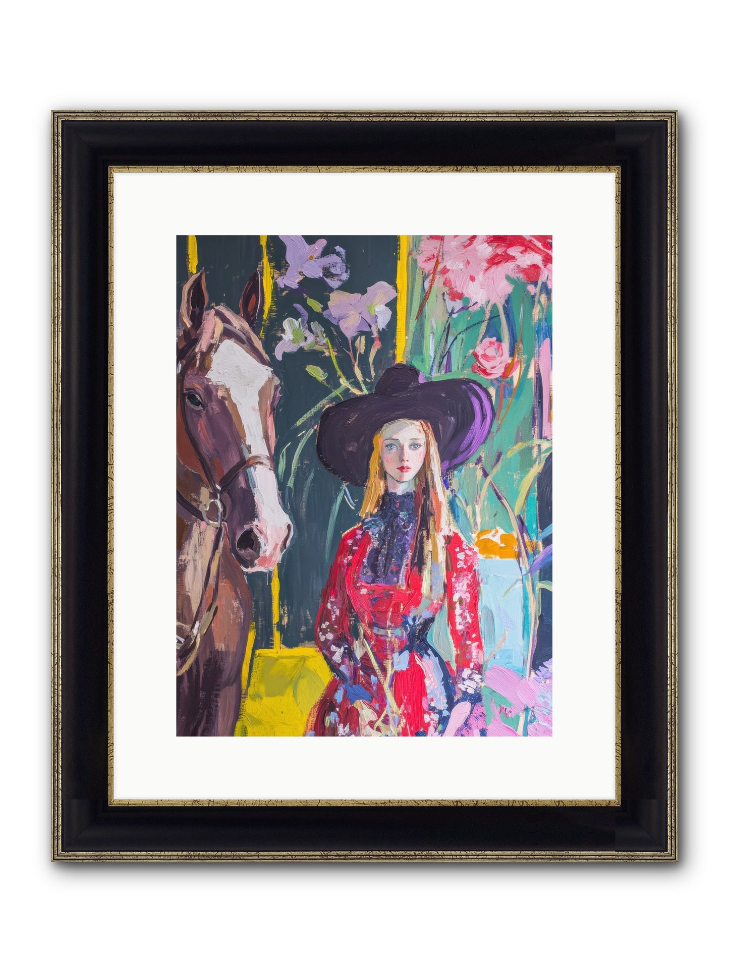 Wild Rose Rider Framed Print - Black & Gold 12x16