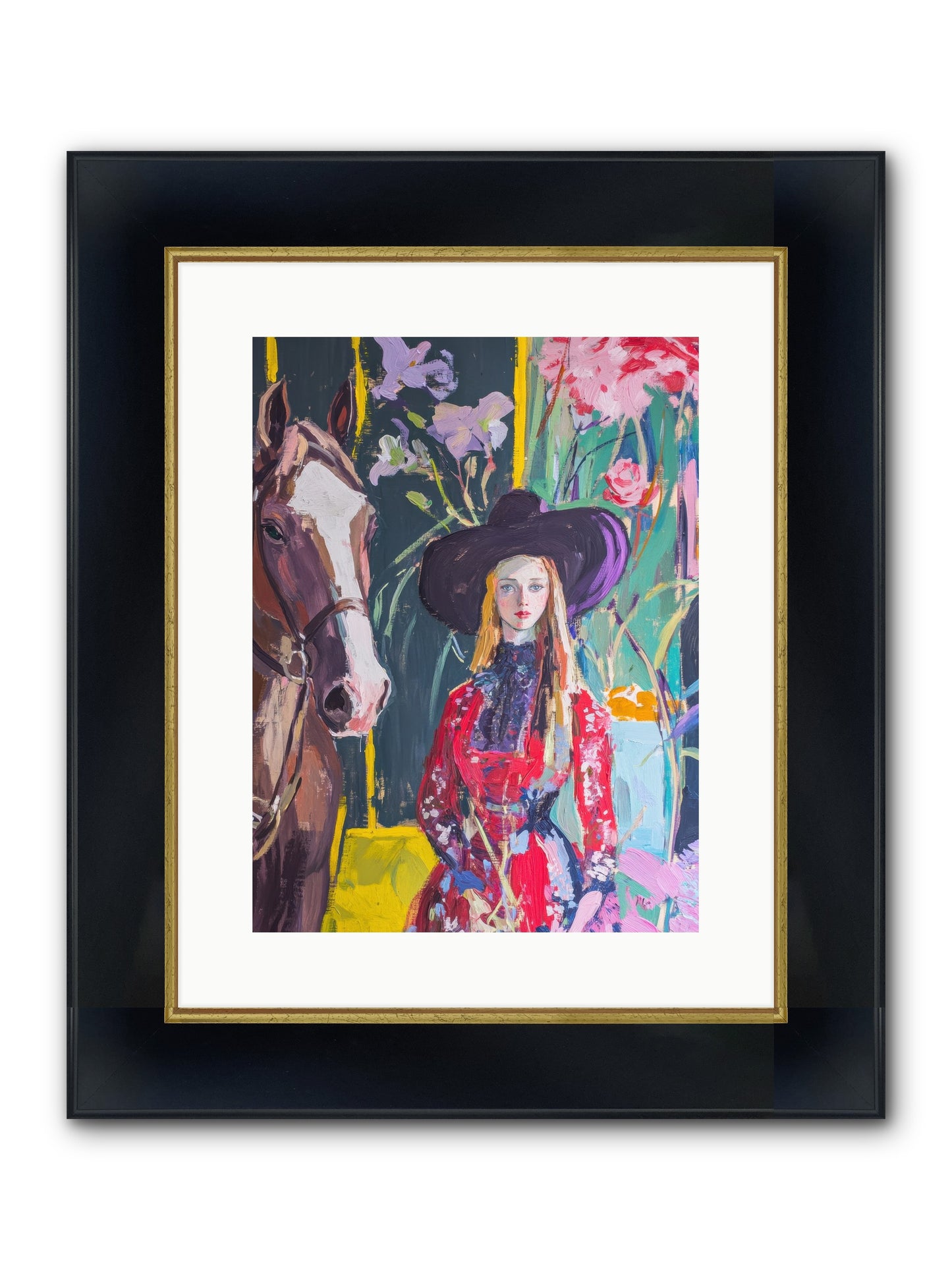 Wild Rose Rider Framed Print - Wide Black w/Gold 12x16