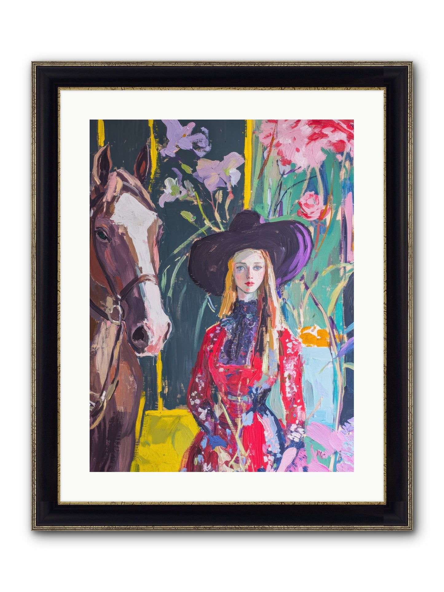 Wild Rose Rider Framed Print - Black & Gold 18x24