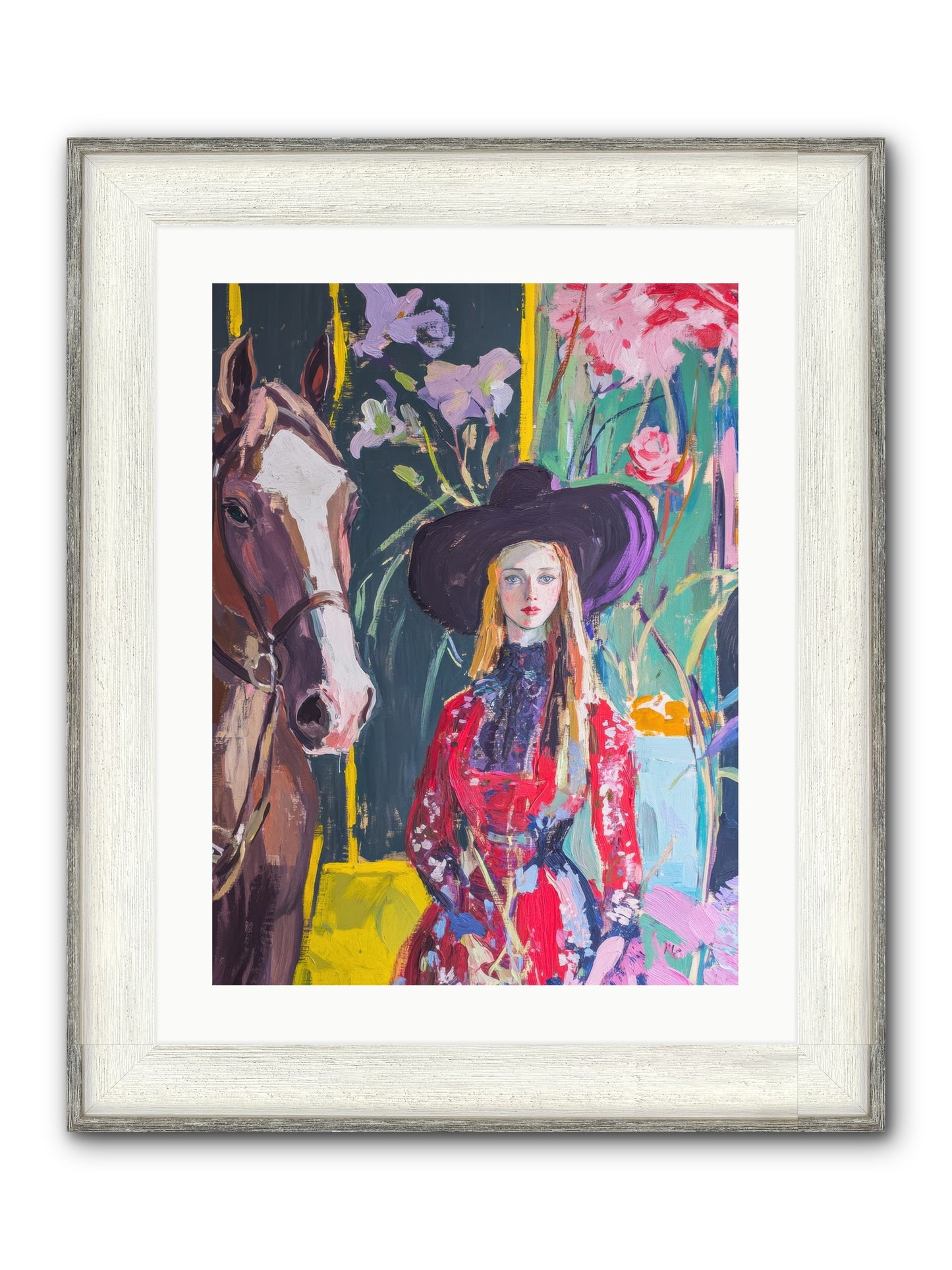 Wild Rose Rider Framed Print - Driftwood White 18x24