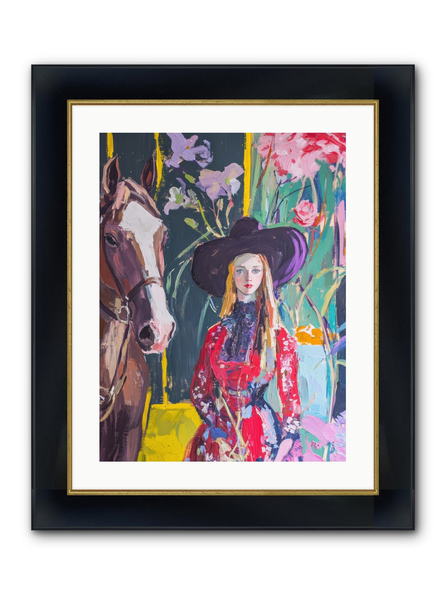Wild Rose Rider Framed Print - Wide Black w/Gold 18x24