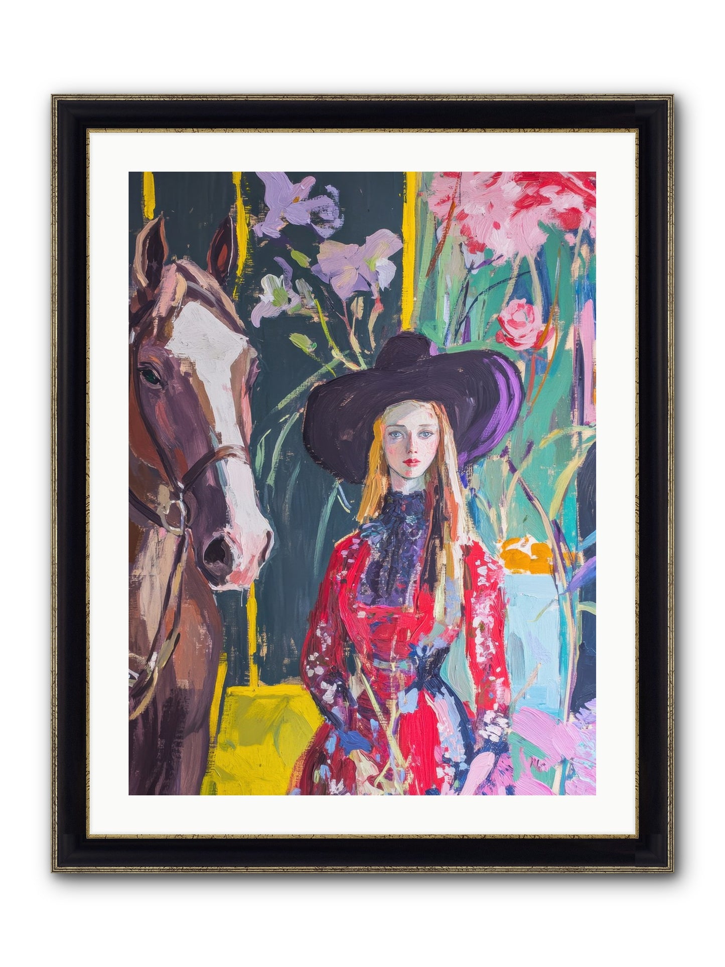 Wild Rose Rider Framed Print - Black & Gold 24x32