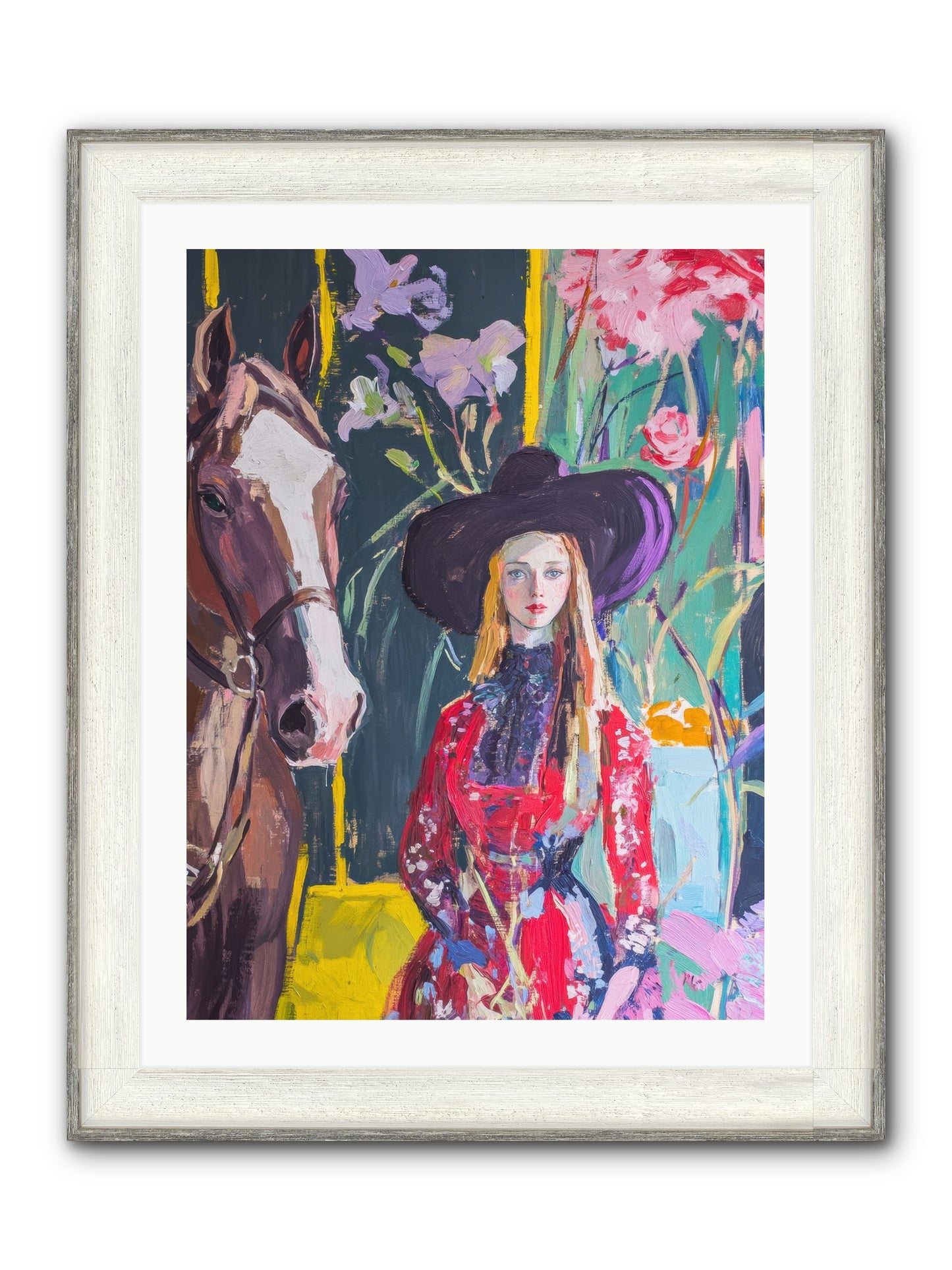 Wild Rose Rider Framed Print - Driftwood White 24x32