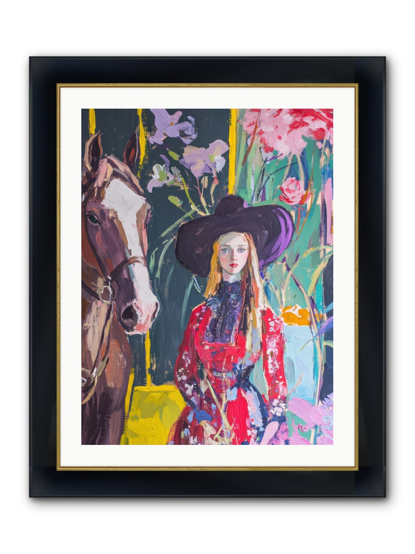 Wild Rose Rider Framed Print - Wide Black w/Gold 24x32
