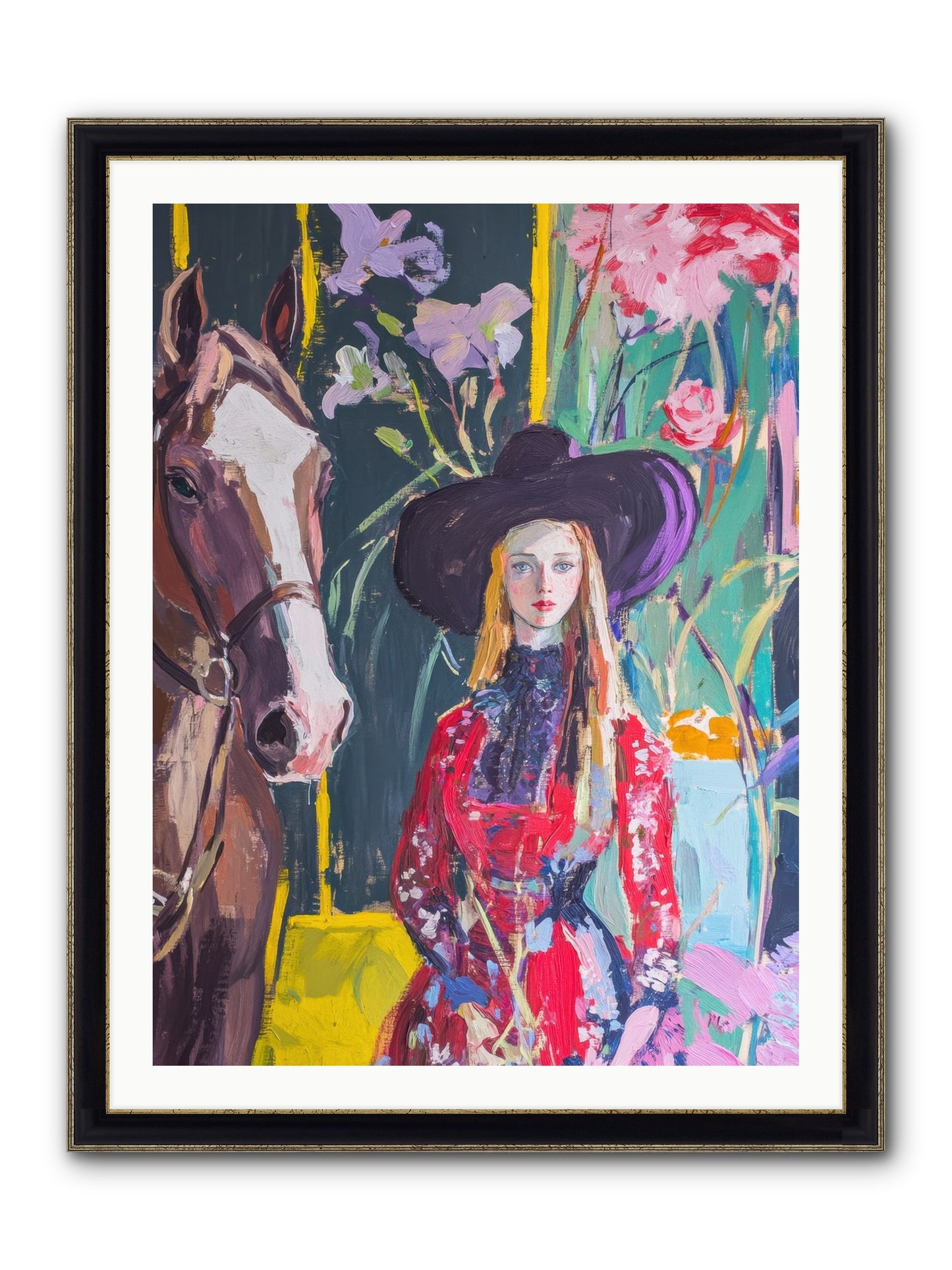 Wild Rose Rider Framed Print - Black & Gold 30x40