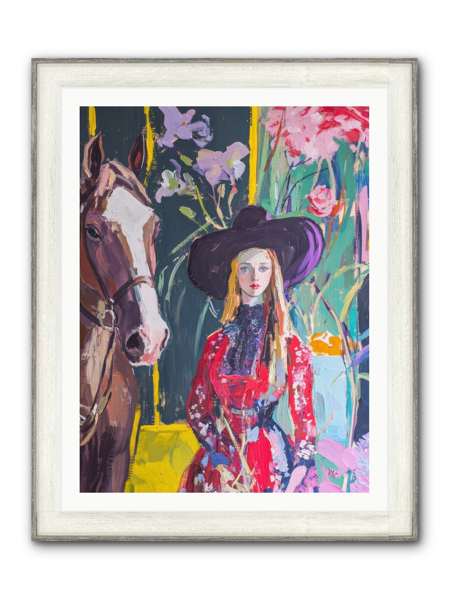 Wild Rose Rider Framed Print - Driftwood White 30x40