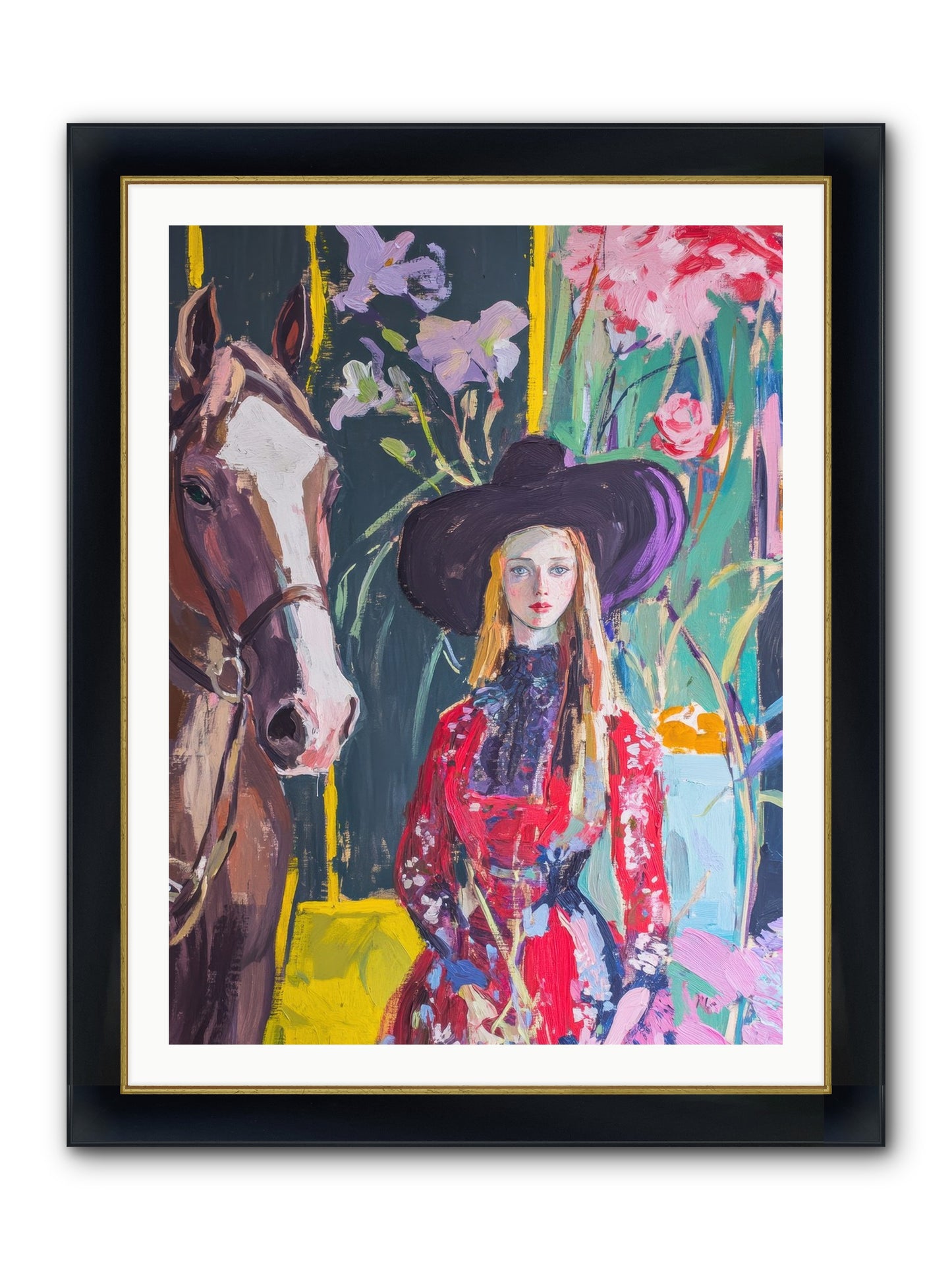 Wild Rose Rider Framed Print - Wide Black w/Gold 30x40