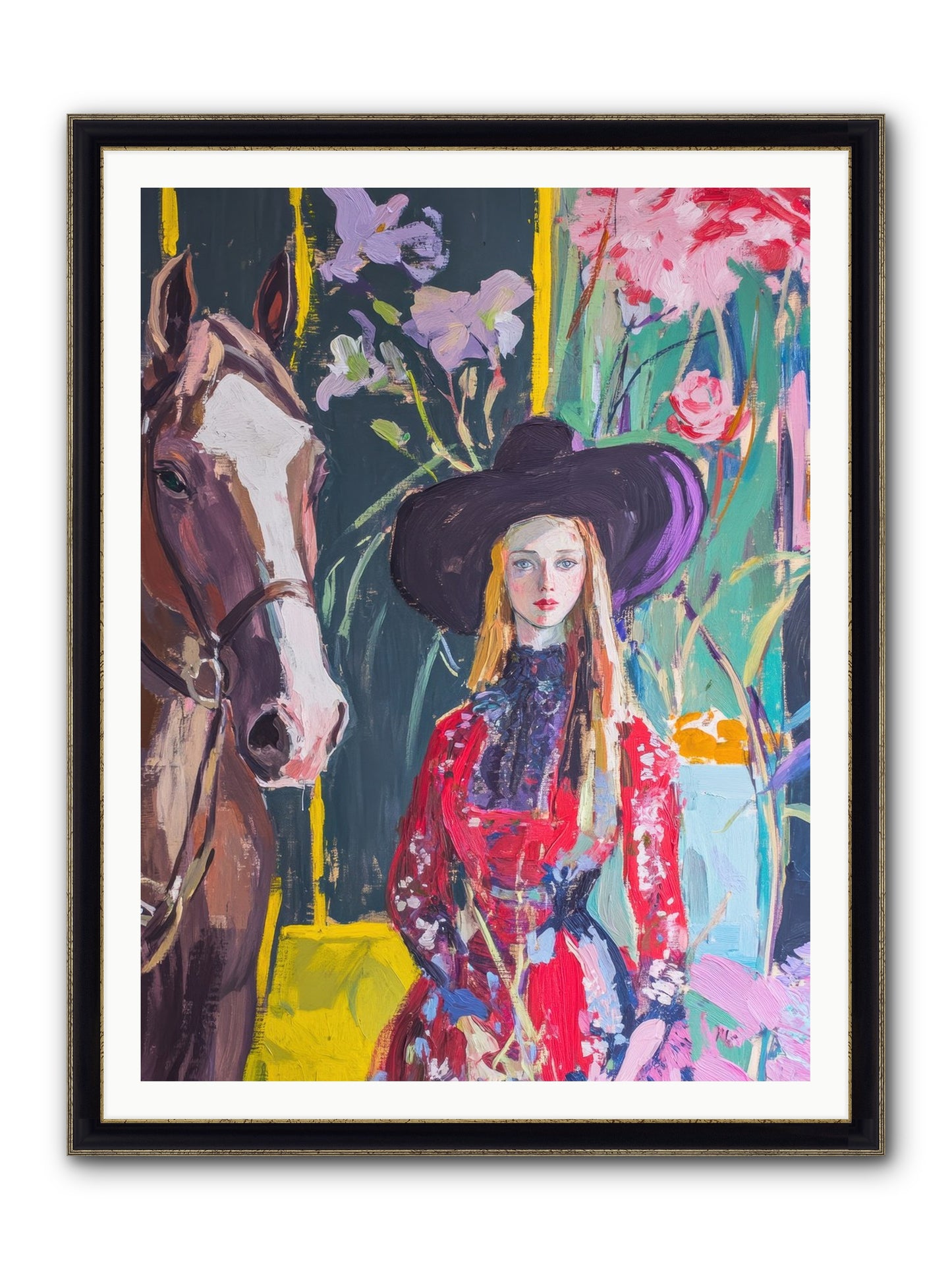 Wild Rose Rider Framed Print - Black & Gold 36x48