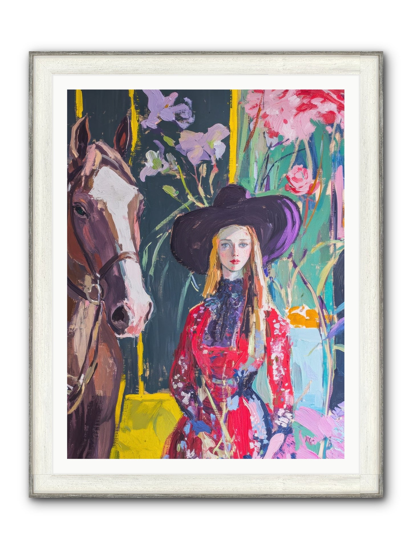 Wild Rose Rider Framed Print - Driftwood White 36x48