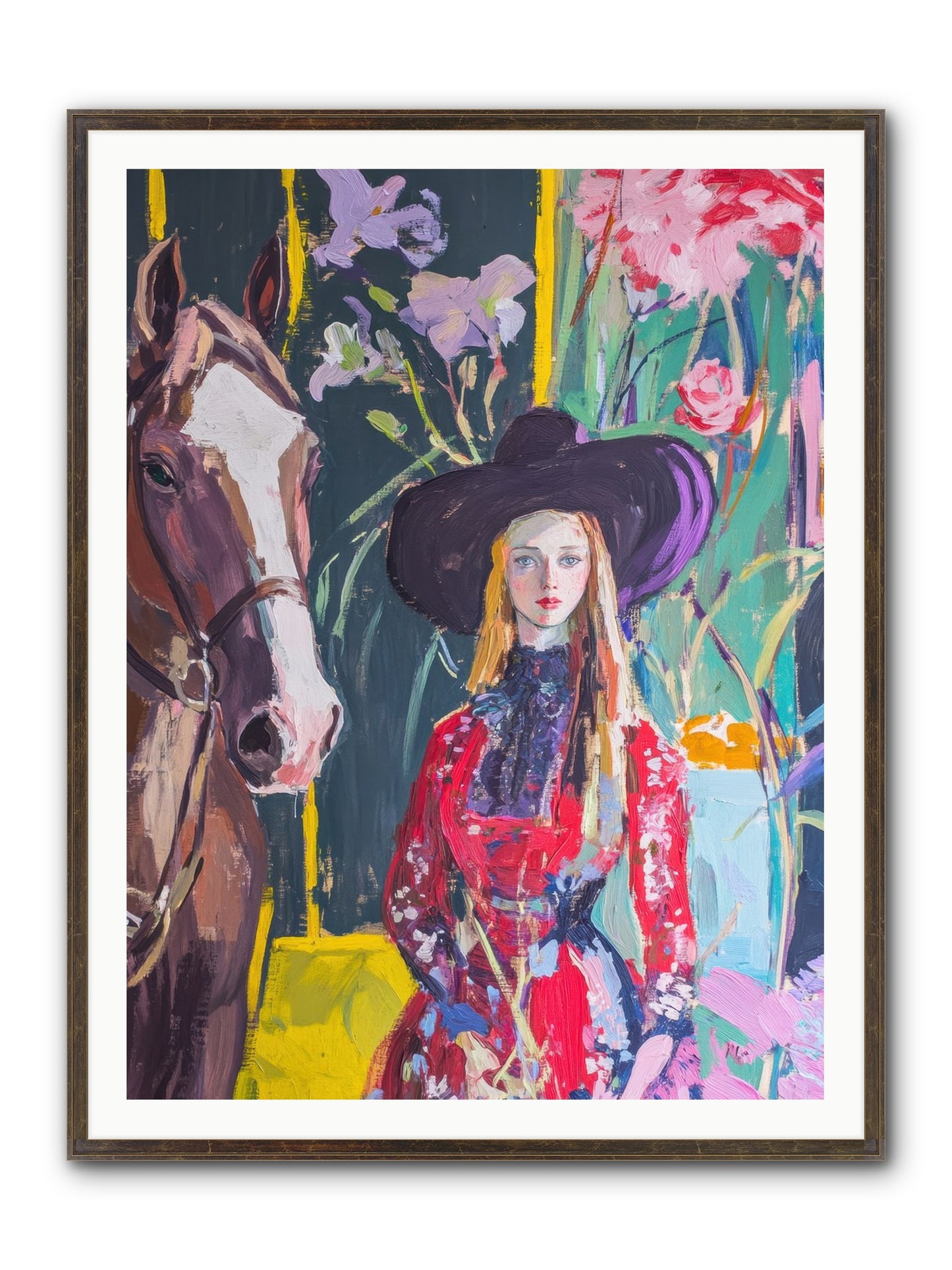 Wild Rose Rider Framed Print - Slimwoods Black/Gold 36x48