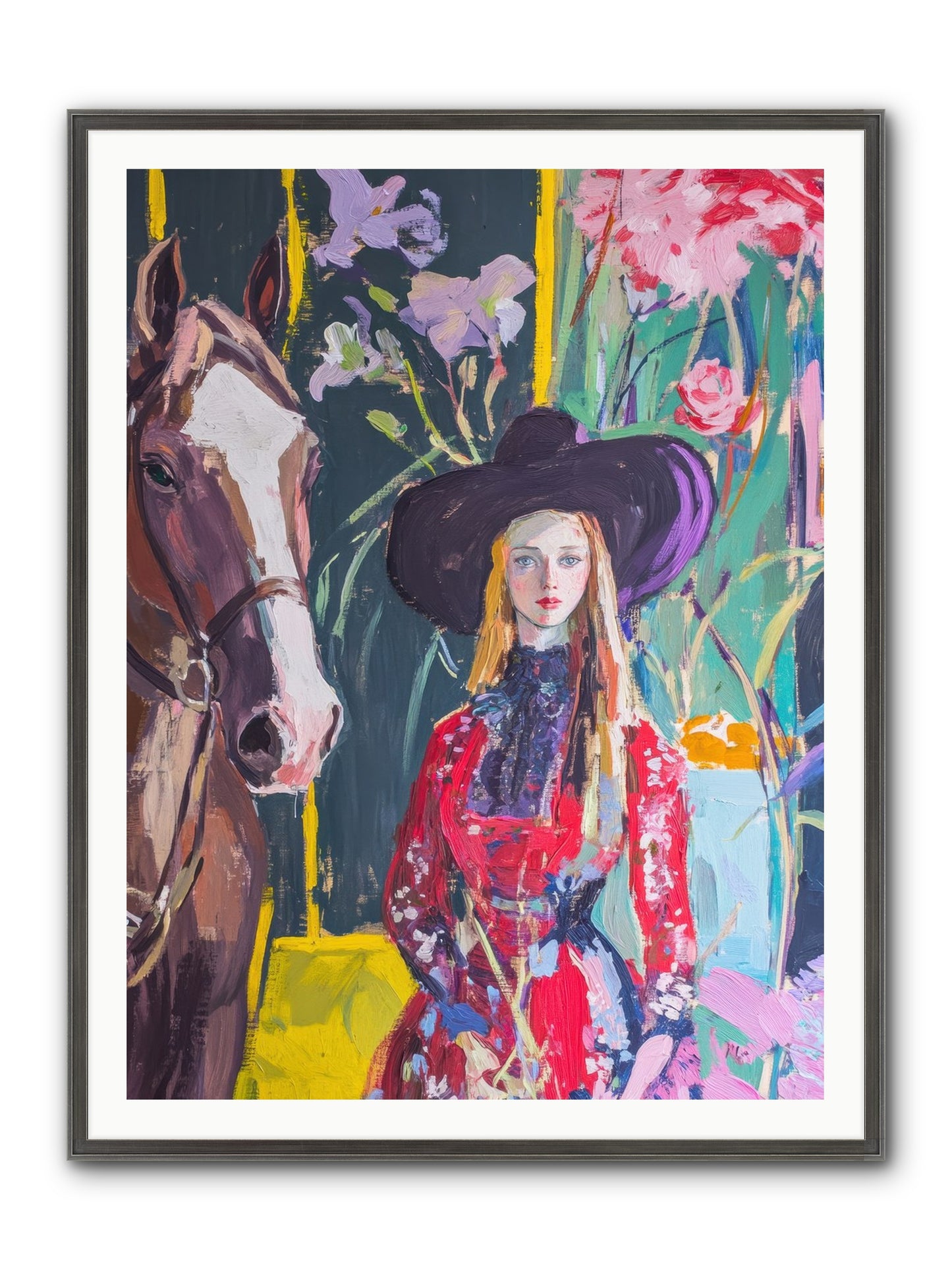 Wild Rose Rider Framed Print - Slimwoods Black/Silver 36x48