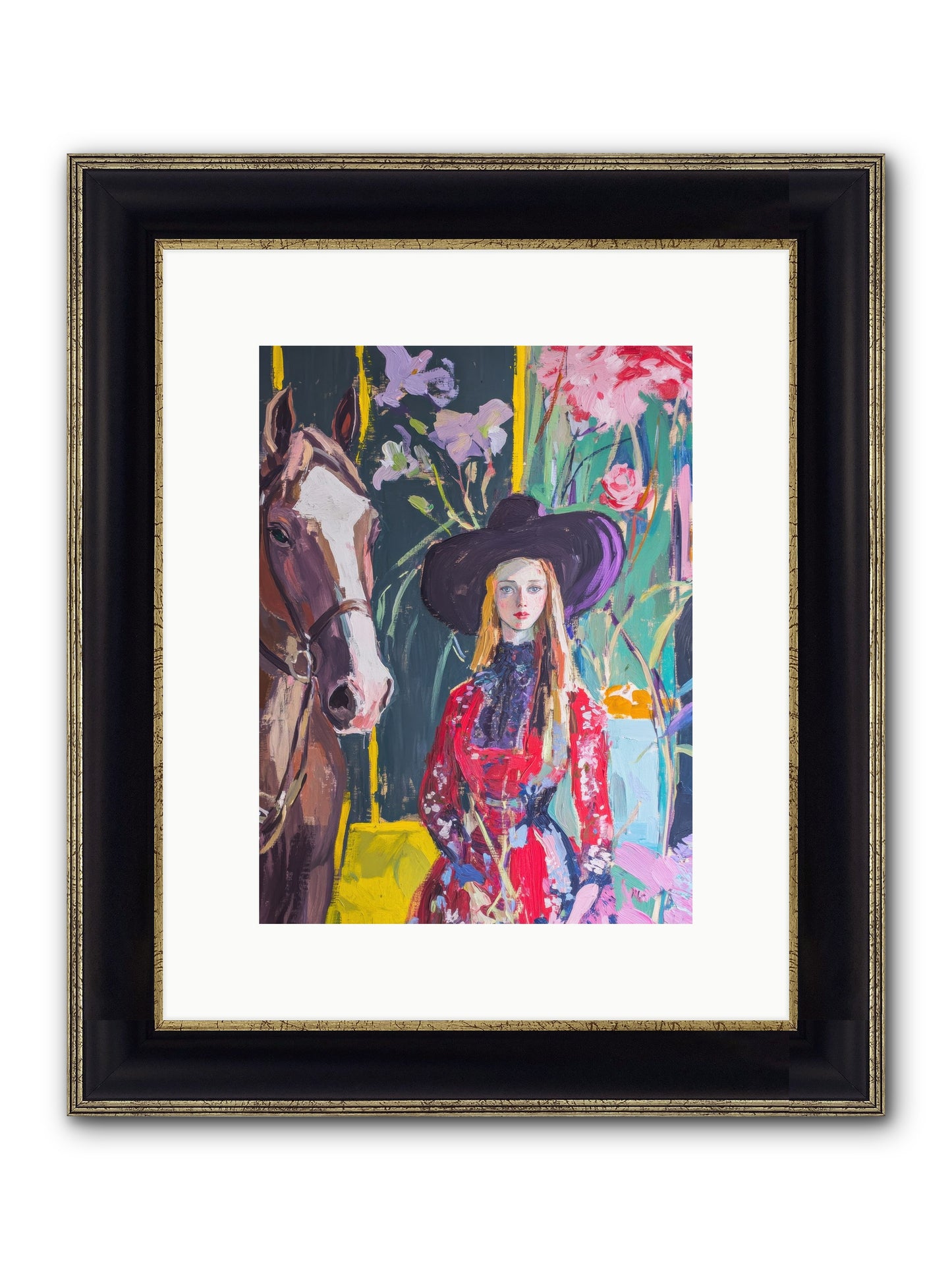 Wild Rose Rider Framed Print - Black & Gold 9x12