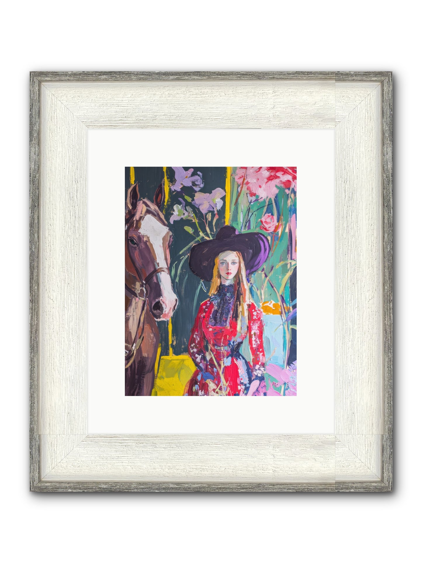 Wild Rose Rider Framed Print - Driftwood White 9x12