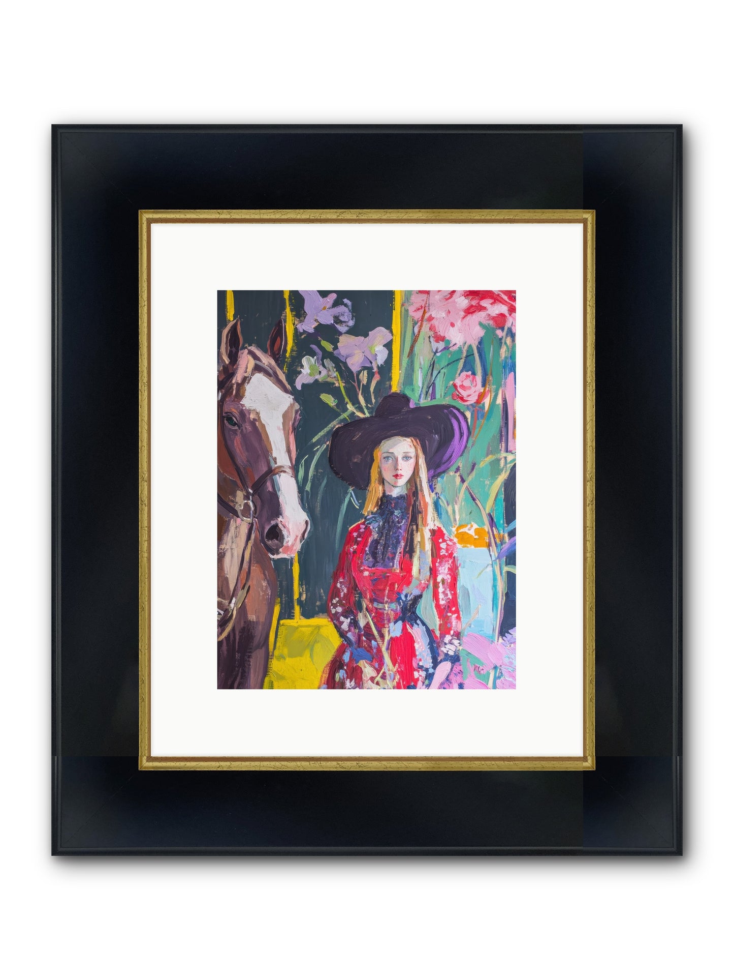 Wild Rose Rider Framed Print - Wide Black w/Gold 9x12