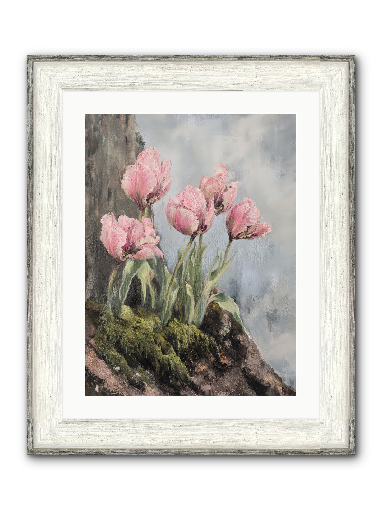 Wild Tulip Tales Framed Print - Driftwood White 18x24