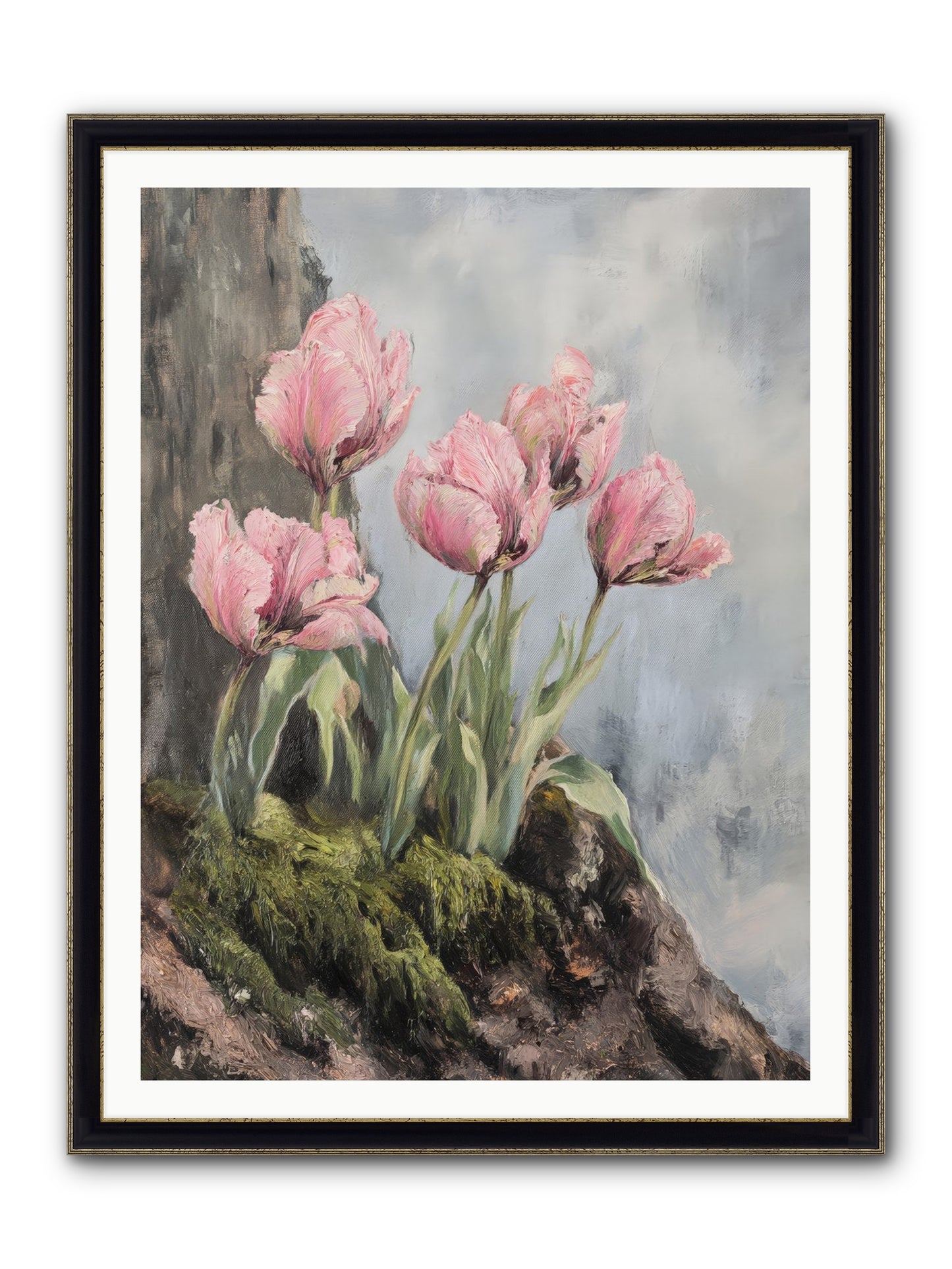 Wild Tulip Tales Framed Print - Black & Gold 36x48