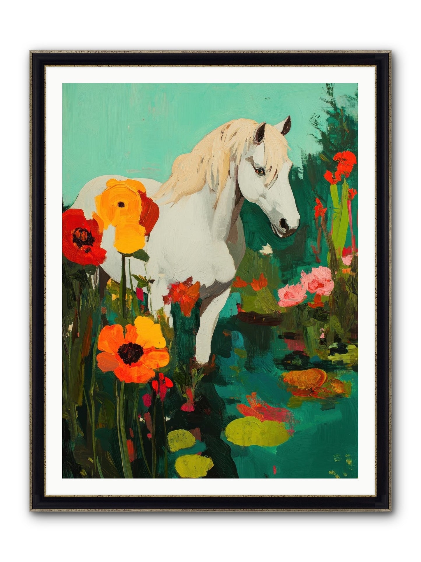 Wildflower Framed Print - Black & Gold 36x48