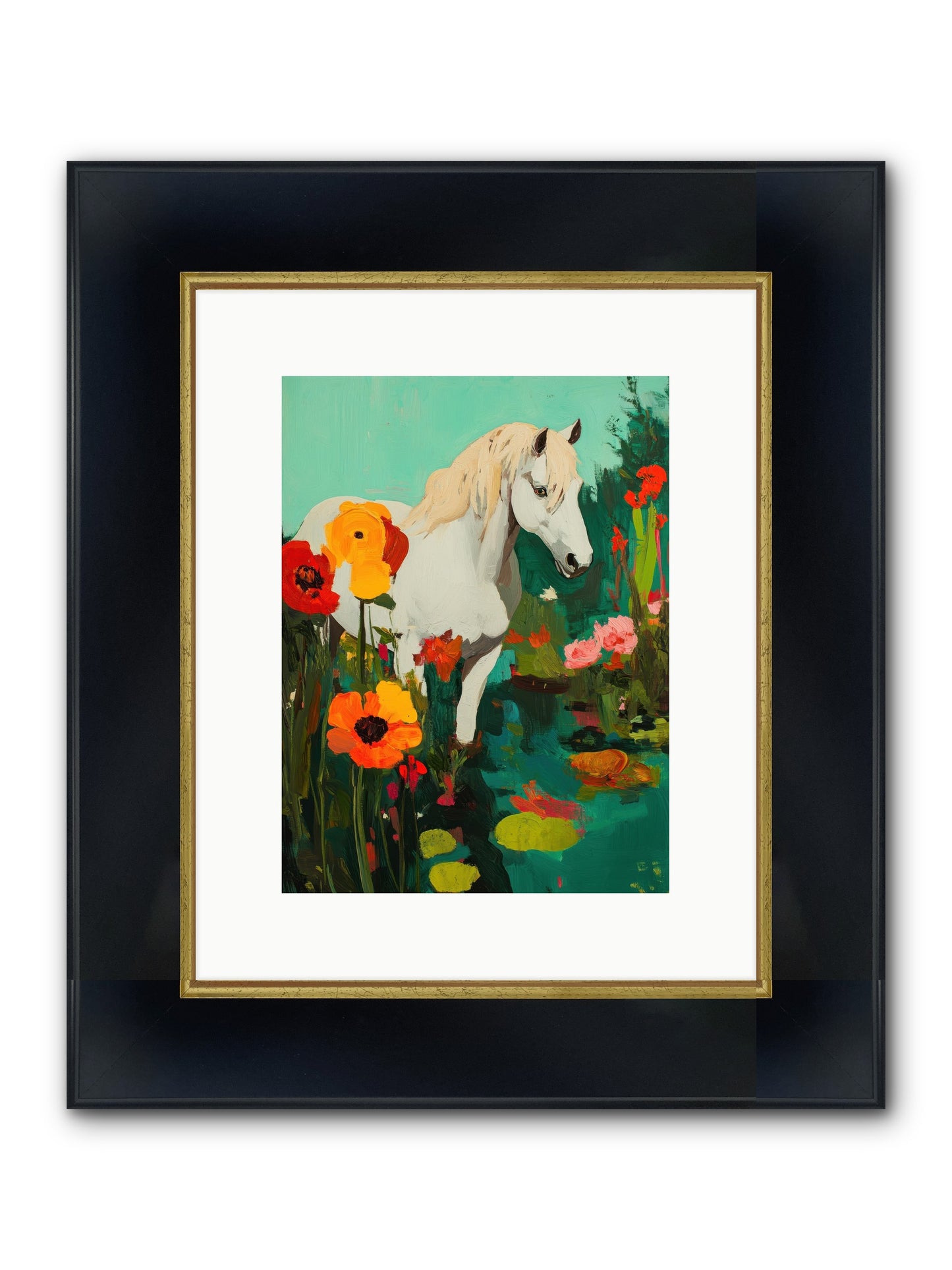 Wildflower Framed Print - Wide Black w/Gold 9x12