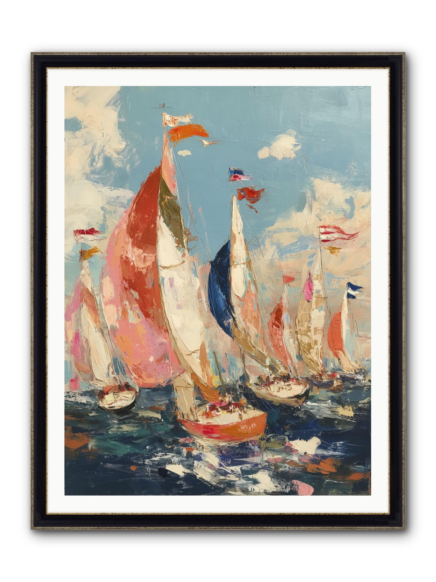Wind And Wave Framed Print - Black & Gold 36x48
