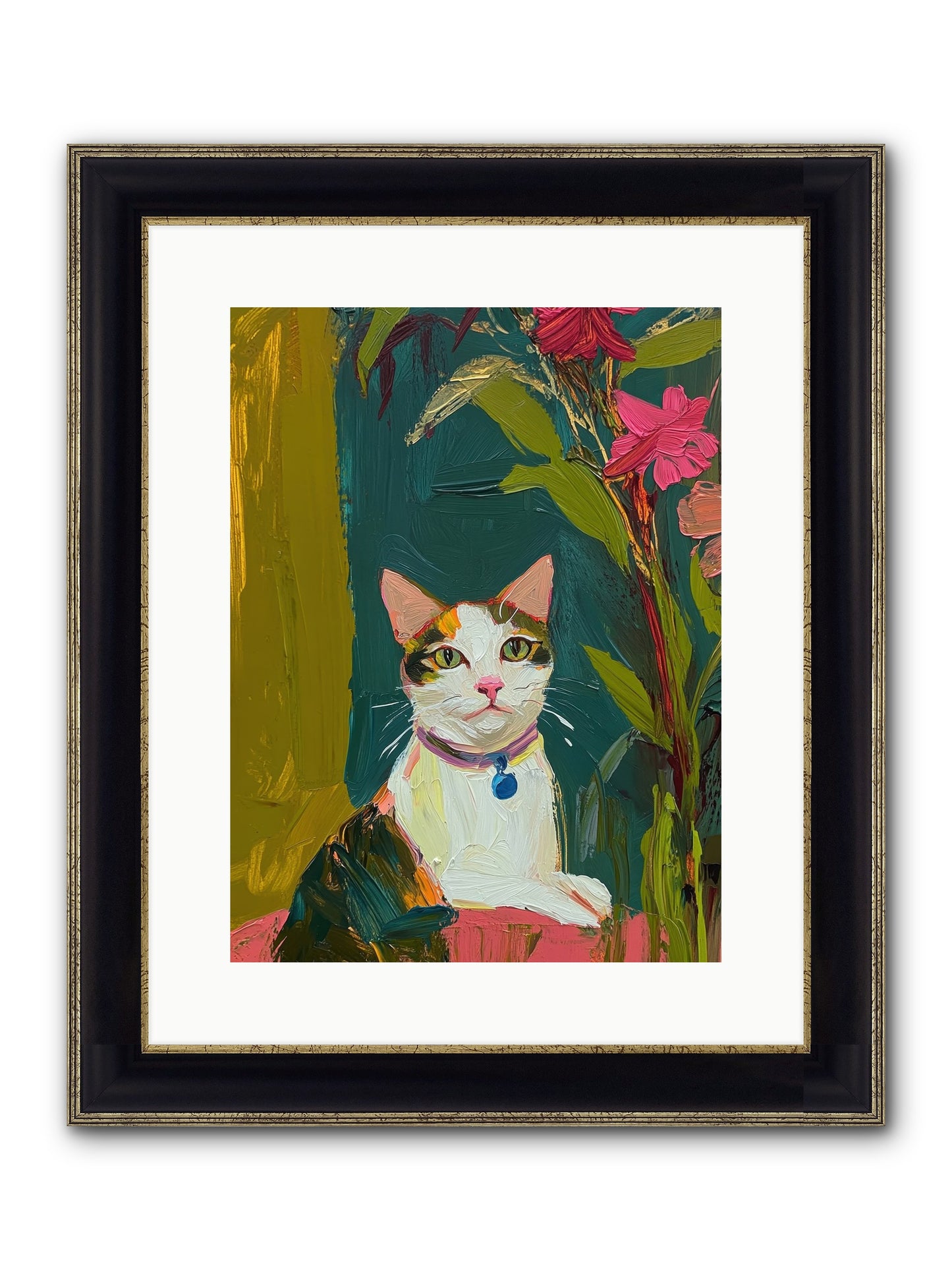 Windowsill Guardian Framed Print - Black & Gold 12x16
