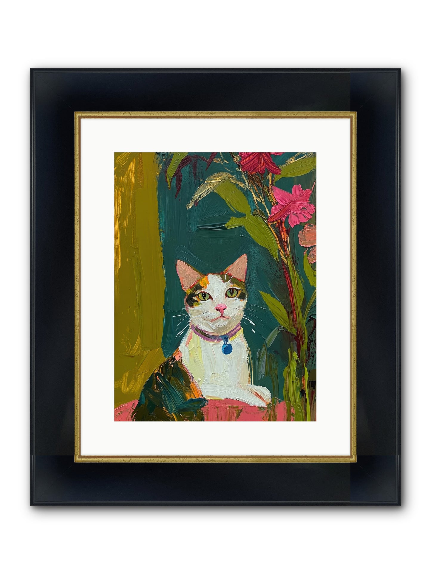 Windowsill Guardian Framed Print - Wide Black w/Gold 12x16