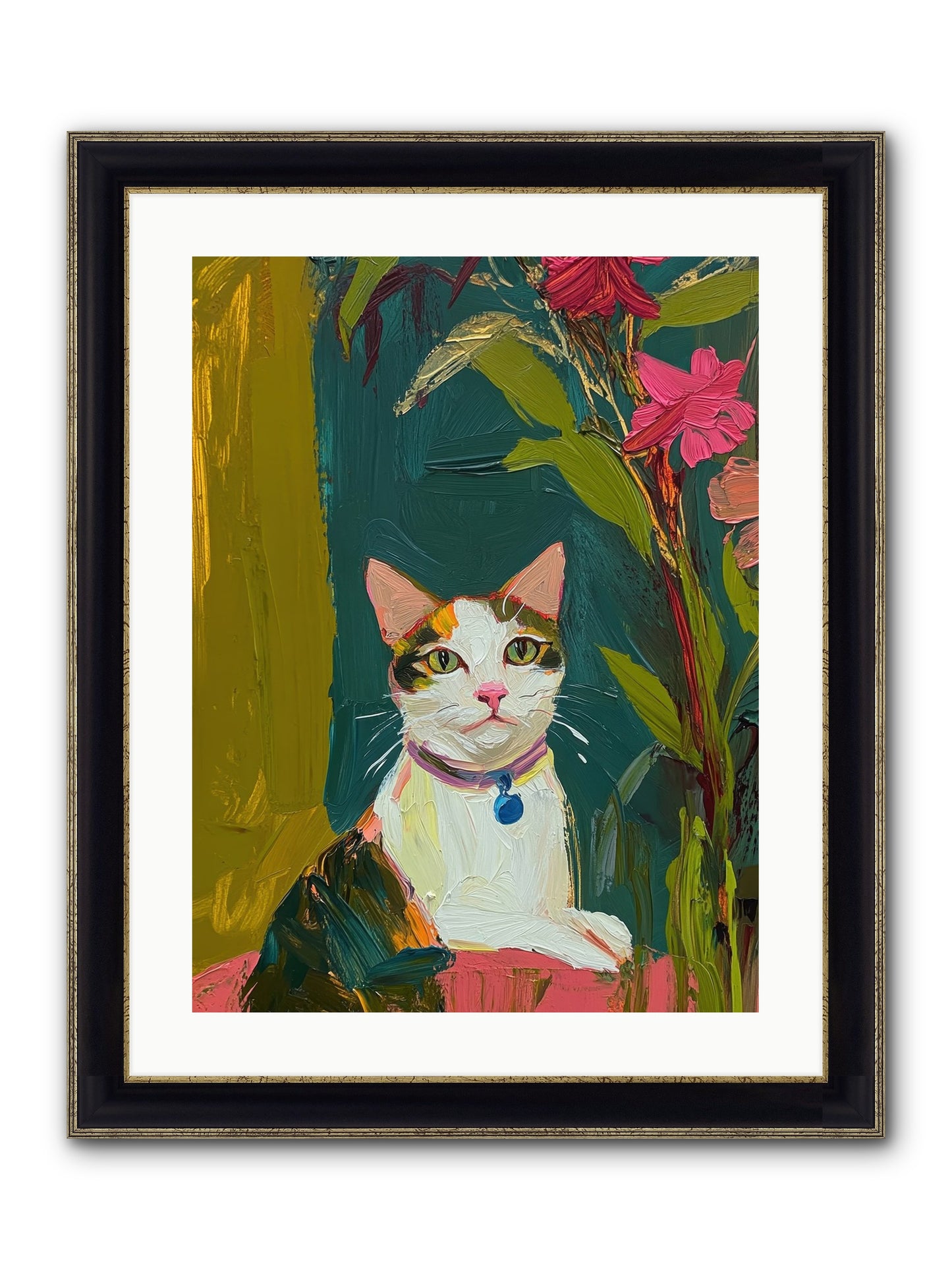 Windowsill Guardian Framed Print - Black & Gold 18x24