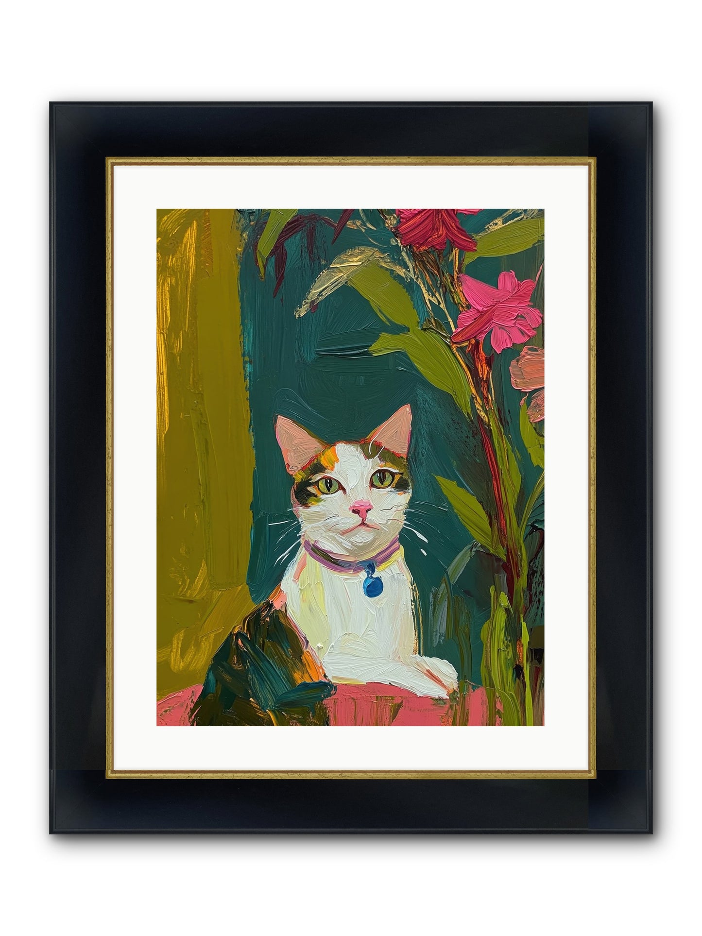 Windowsill Guardian Framed Print - Wide Black w/Gold 18x24