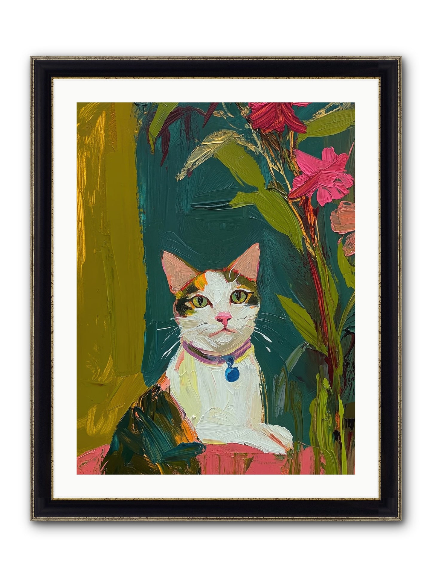 Windowsill Guardian Framed Print - Black & Gold 24x32