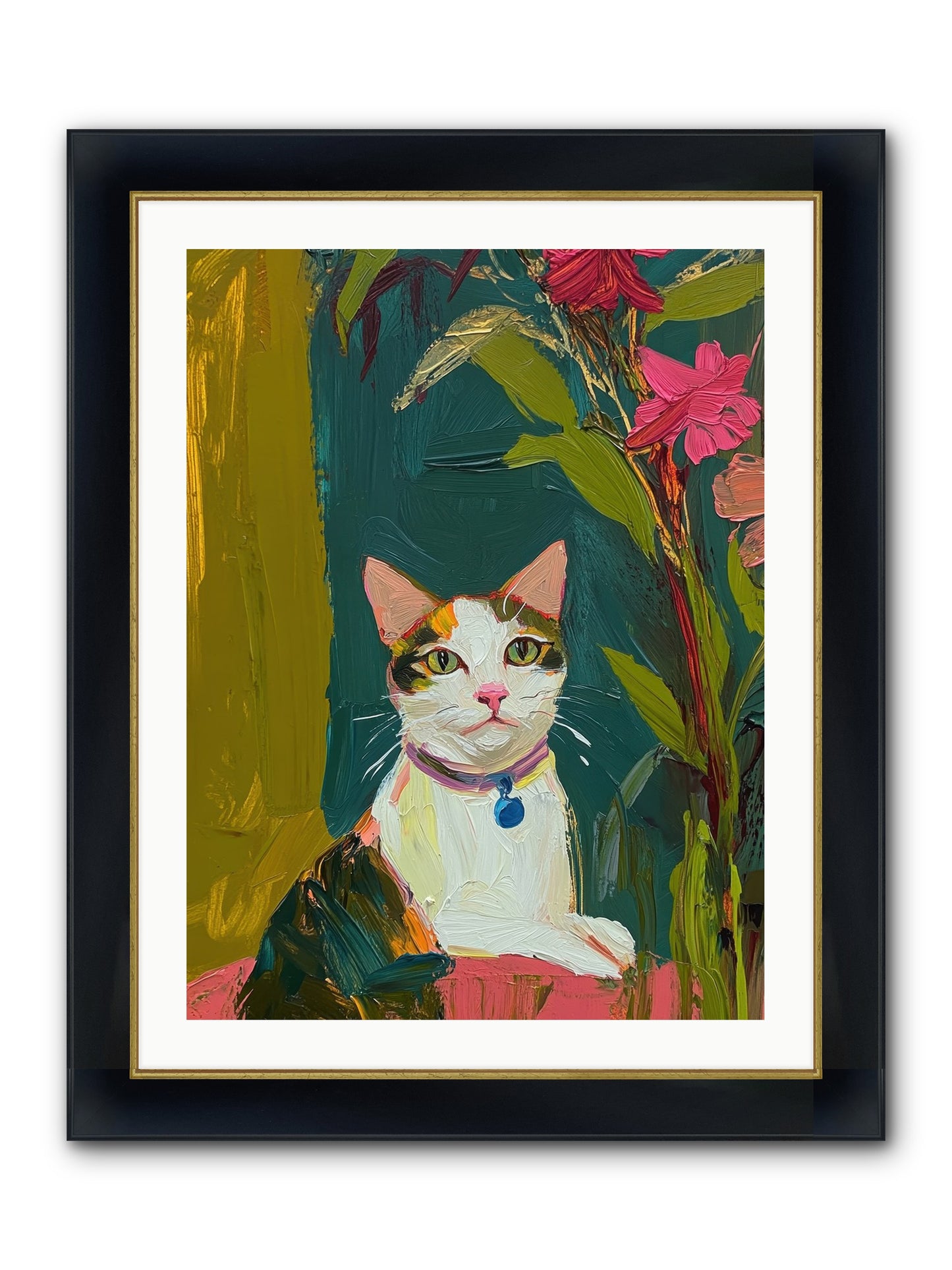 Windowsill Guardian Framed Print - Wide Black w/Gold 24x32