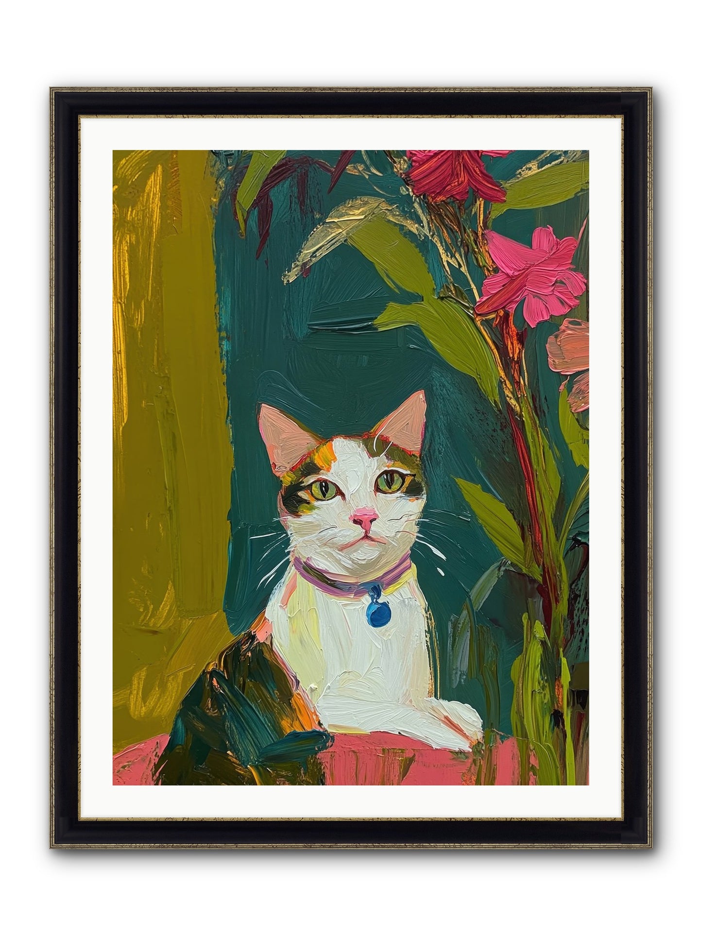 Windowsill Guardian Framed Print - Black & Gold 30x40