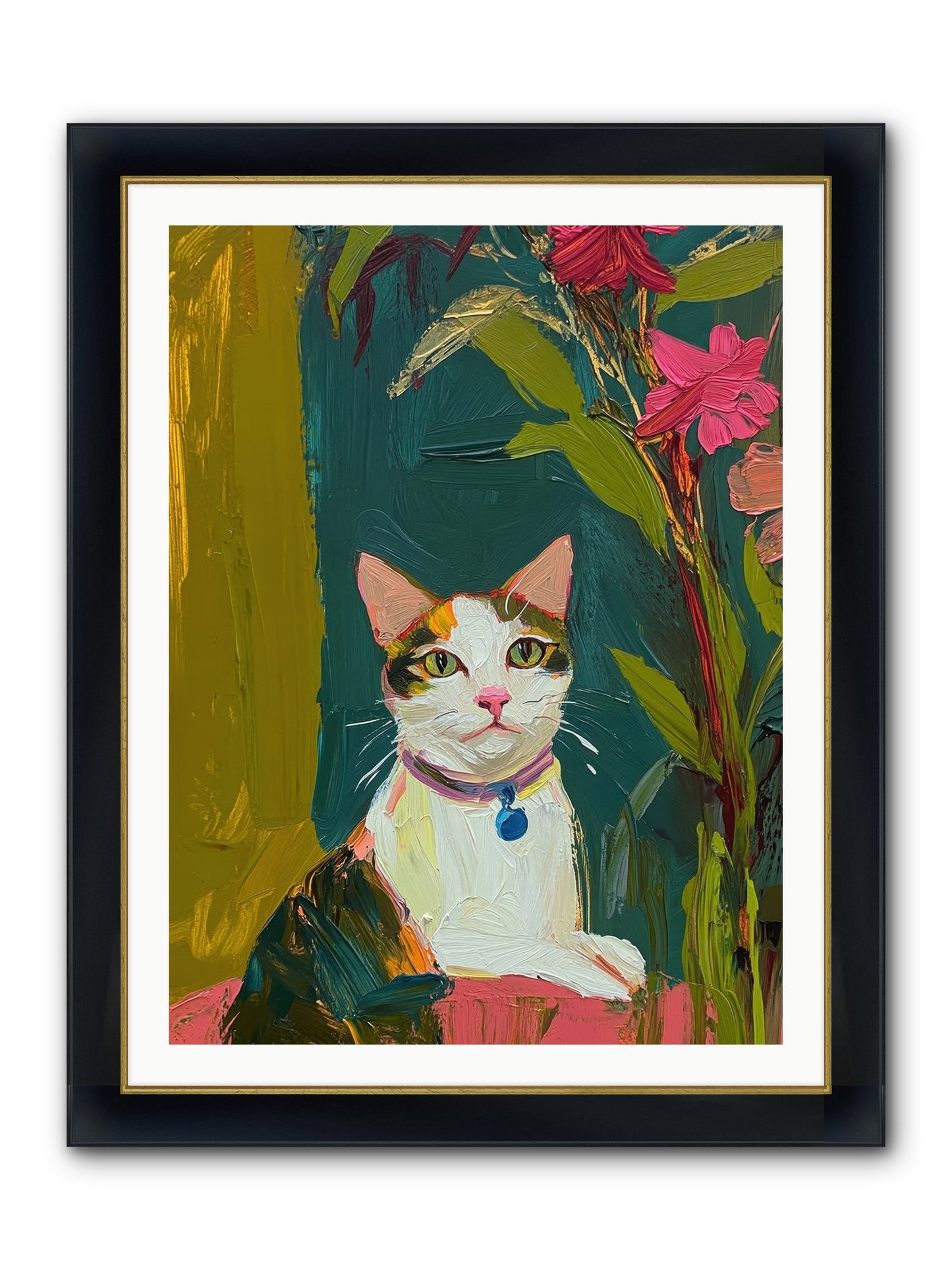 Windowsill Guardian Framed Print - Wide Black w/Gold 30x40