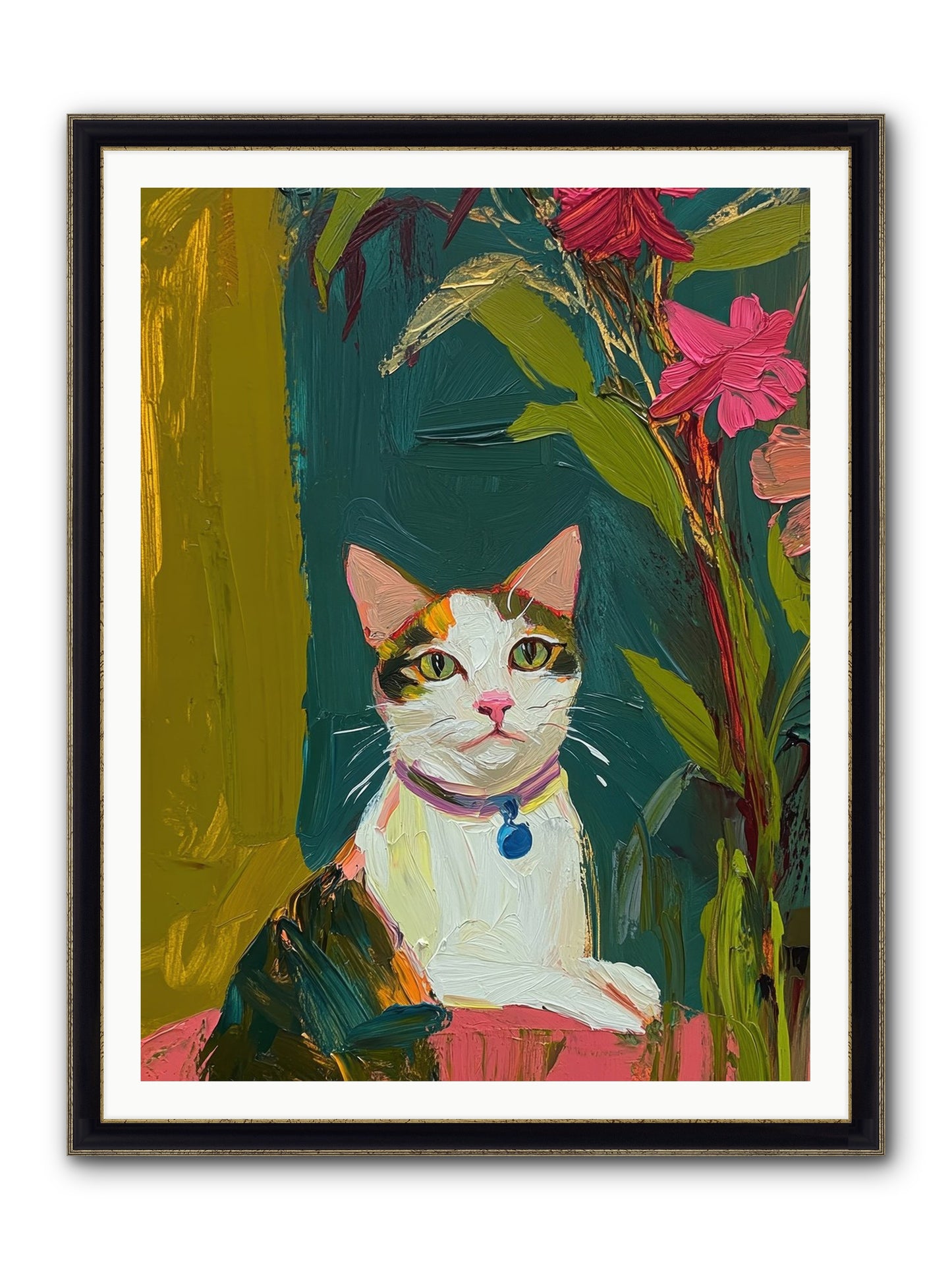 Windowsill Guardian Framed Print - Black & Gold 36x48