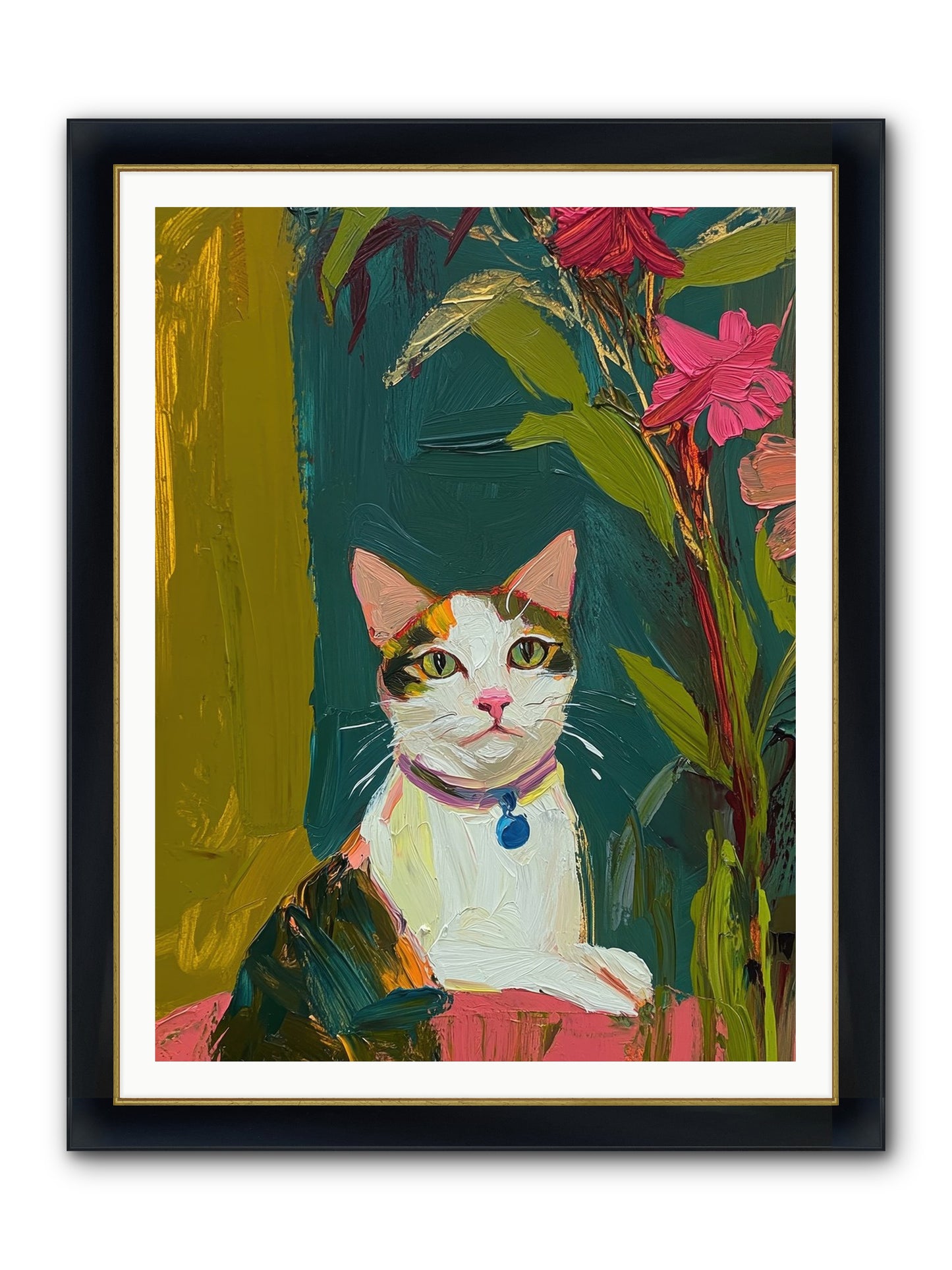 Windowsill Guardian Framed Print - Wide Black w/Gold 36x48