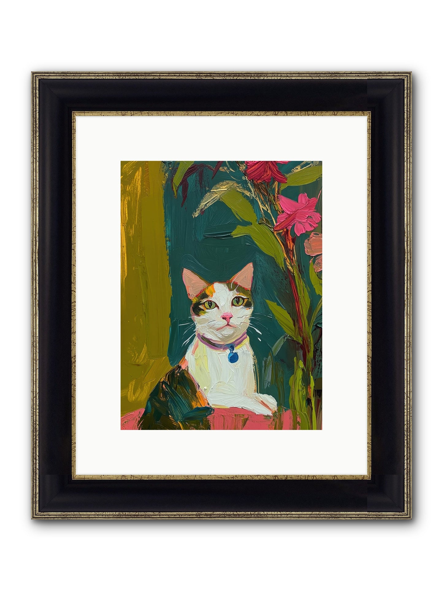 Windowsill Guardian Framed Print - Black & Gold 9x12