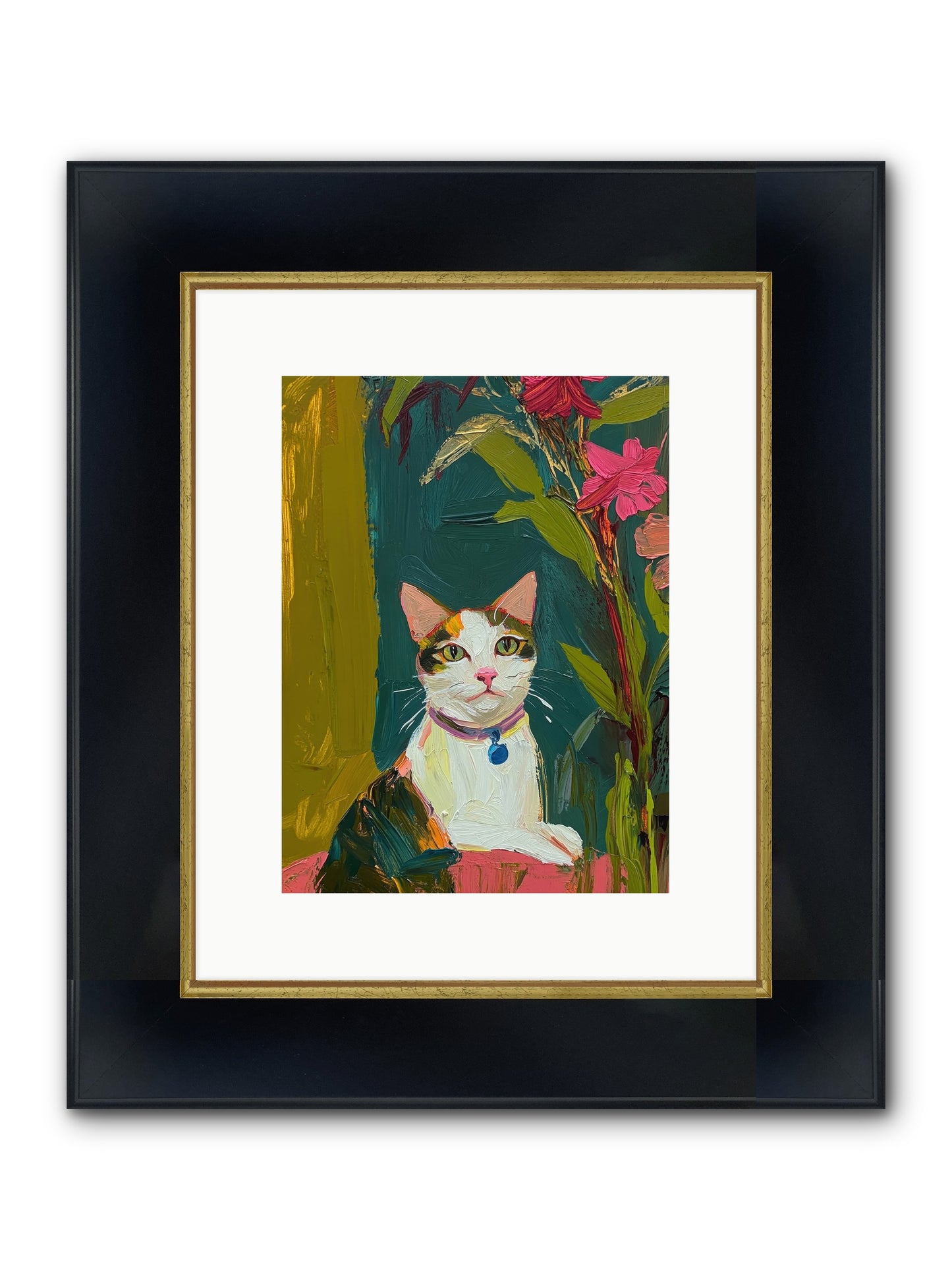 Windowsill Guardian Framed Print - Wide Black w/Gold 9x12