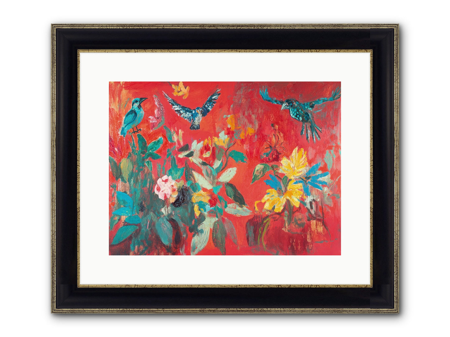 Wing & Bloom Framed Print - Black & Gold 16x12