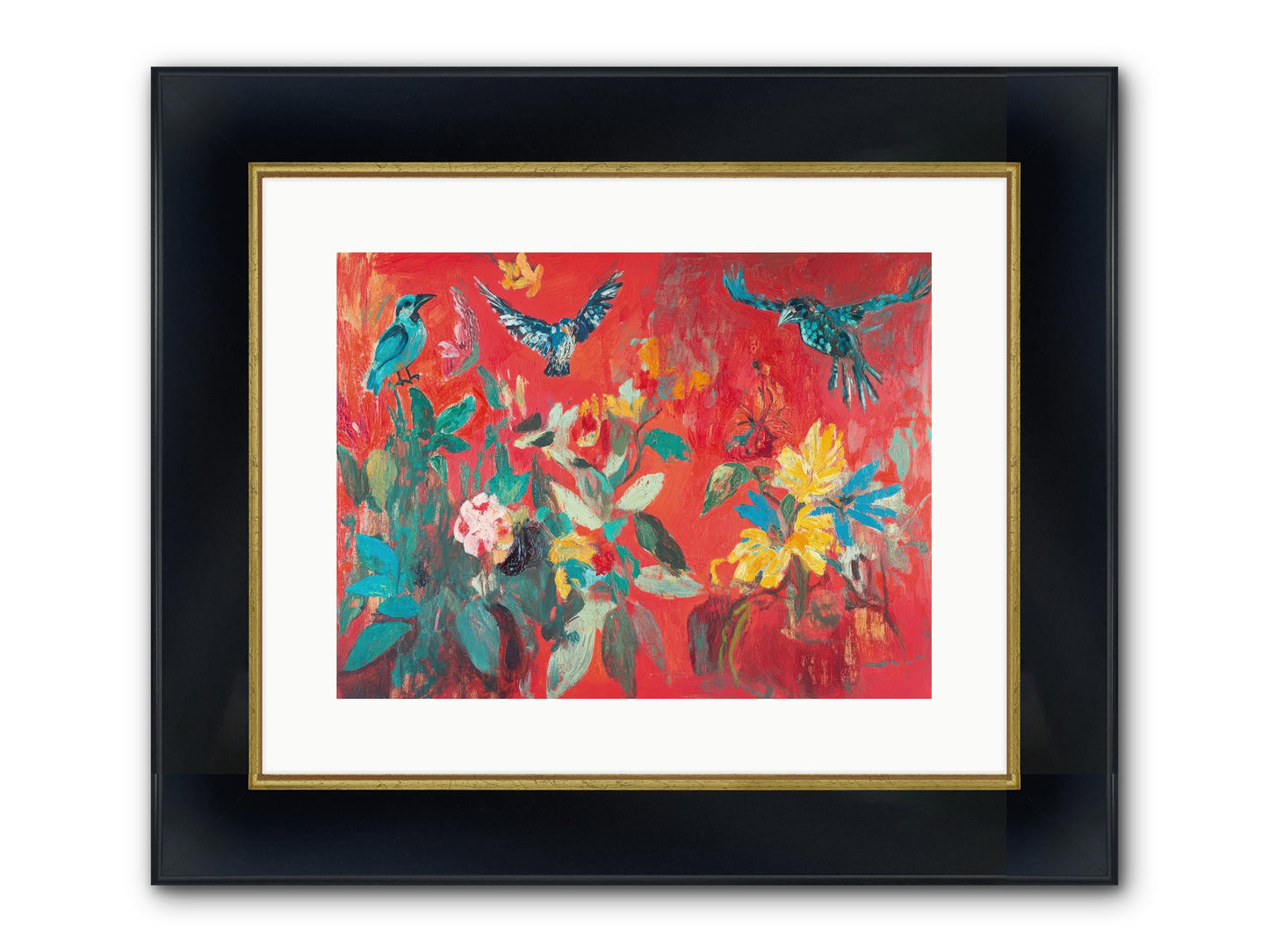 Wing & Bloom Framed Print - Wide Black w/Gold 16x12