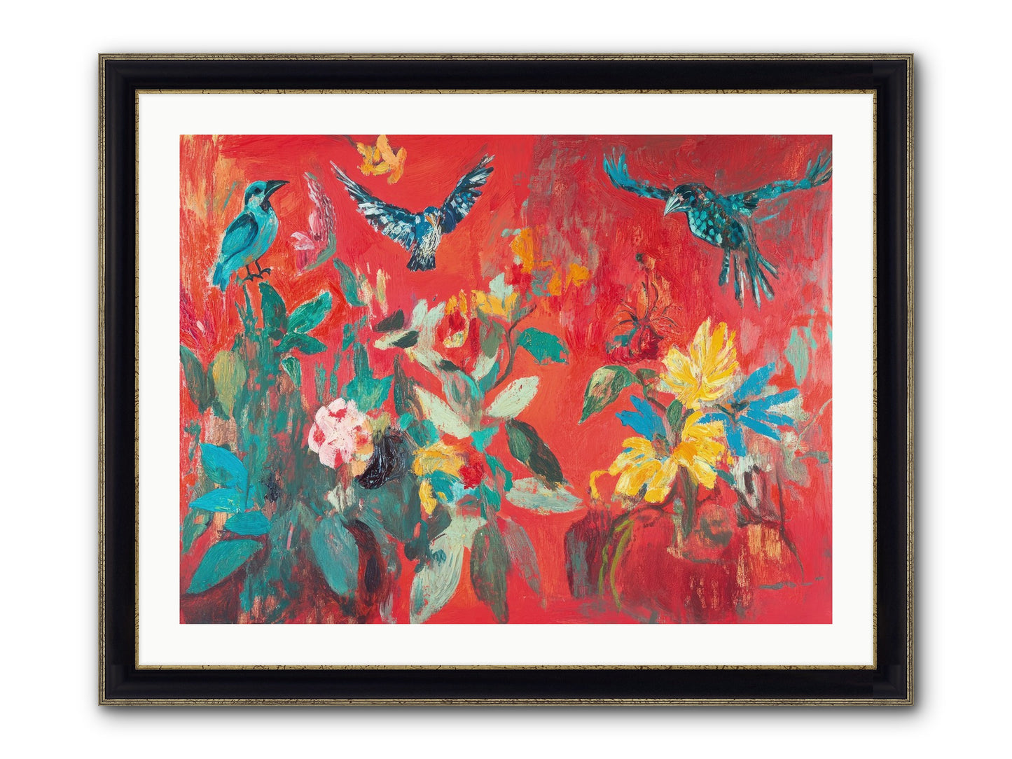 Wing & Bloom Framed Print - Black & Gold 32x24