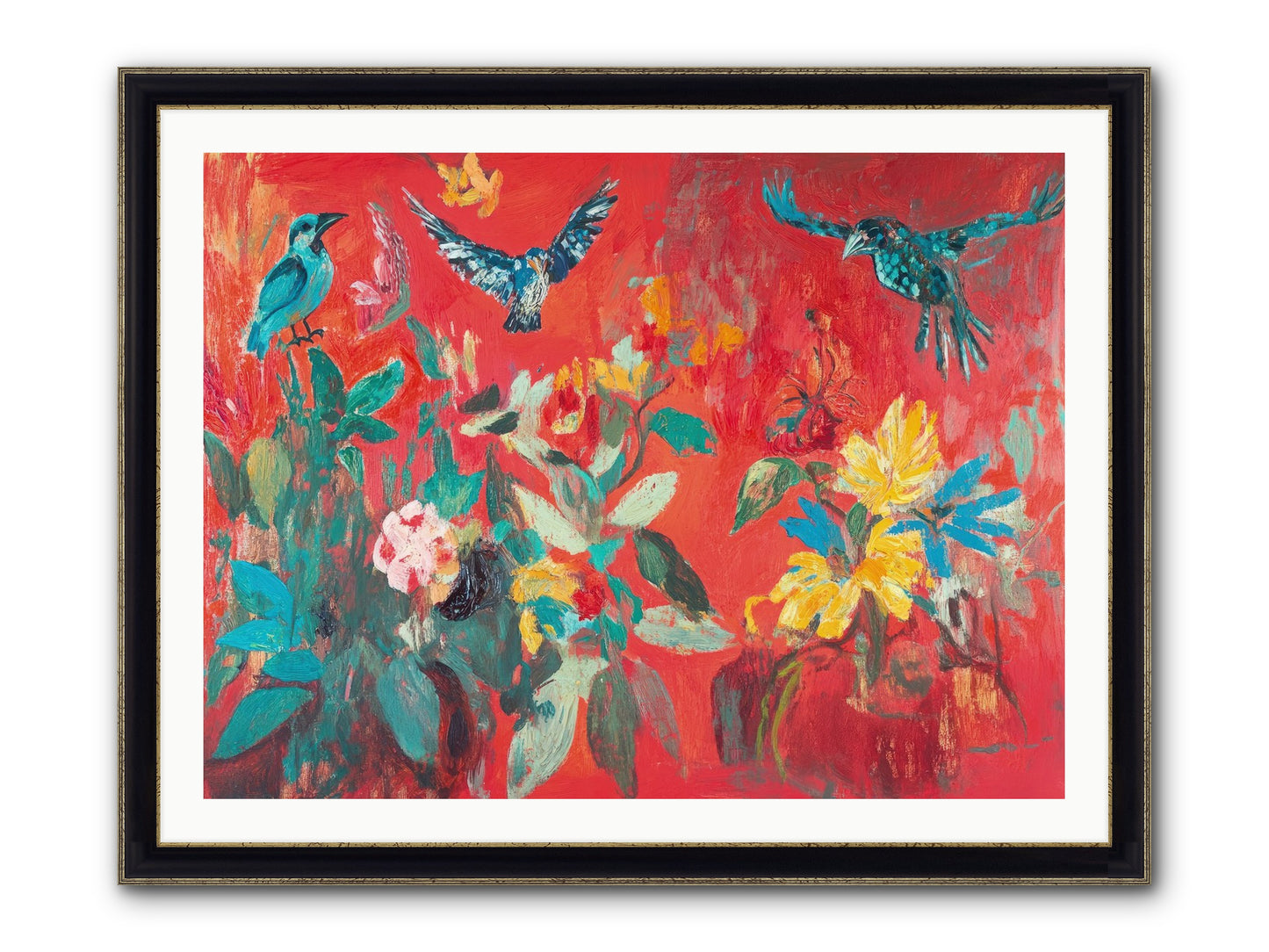 Wing & Bloom Framed Print - Black & Gold 40x30