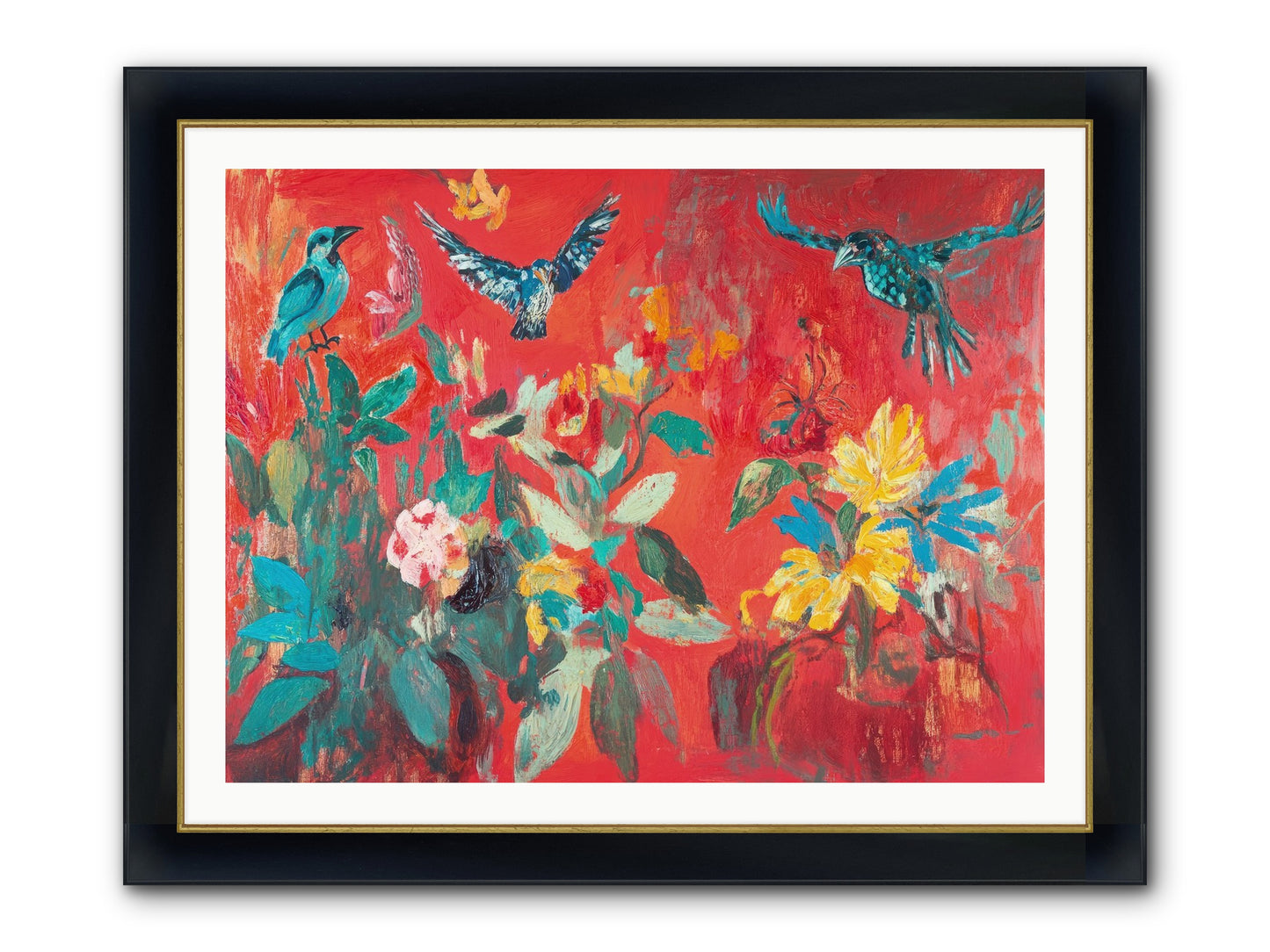 Wing & Bloom Framed Print - Wide Black w/Gold 40x30