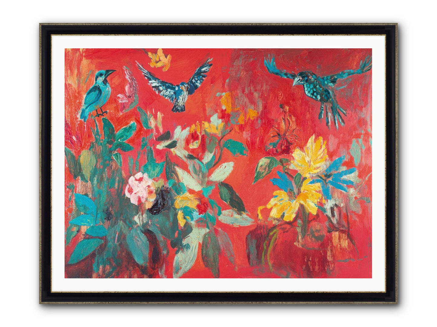 Wing & Bloom Framed Print - Black & Gold 48x36