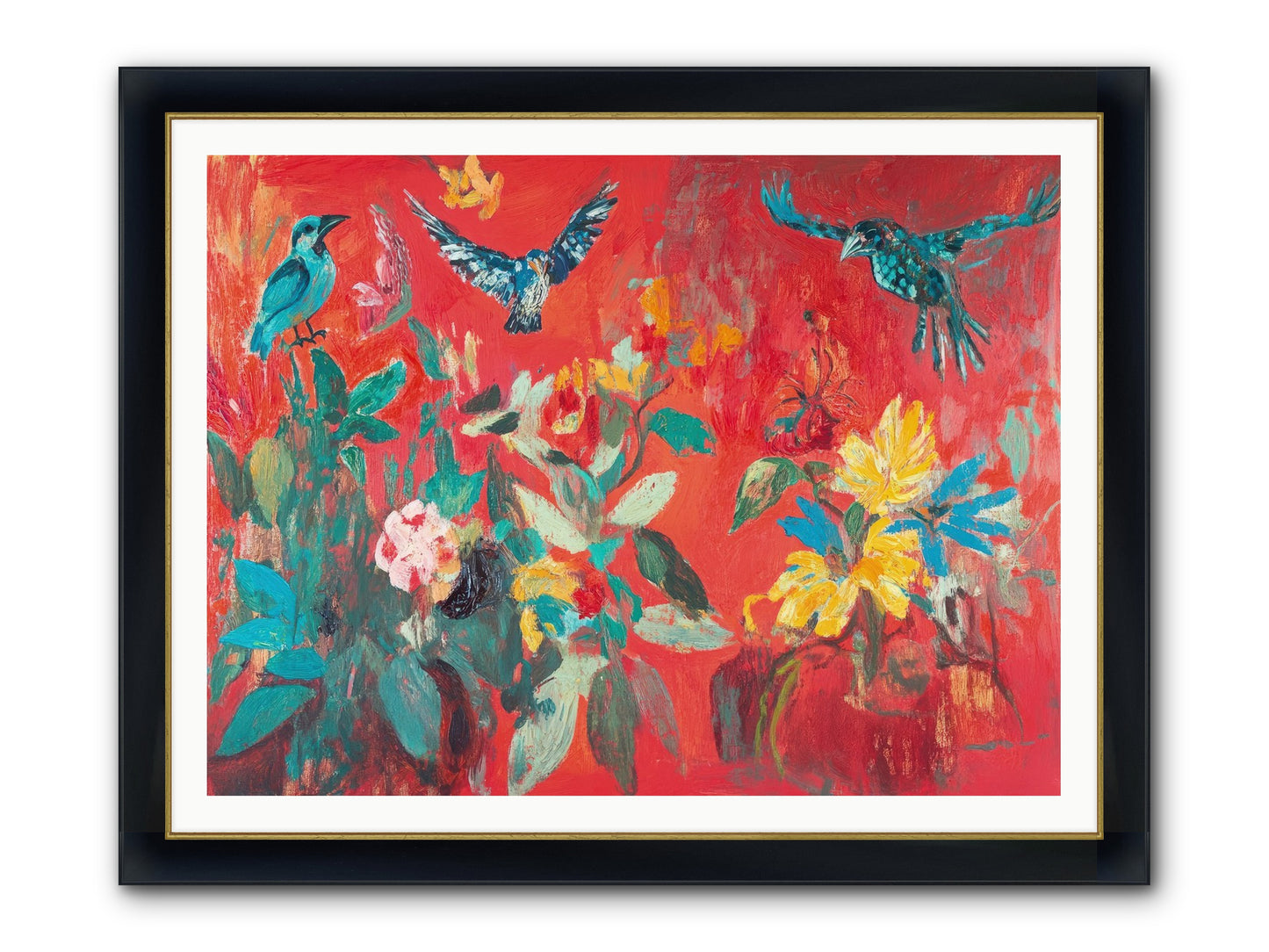 Wing & Bloom Framed Print - Wide Black w/Gold 48x36