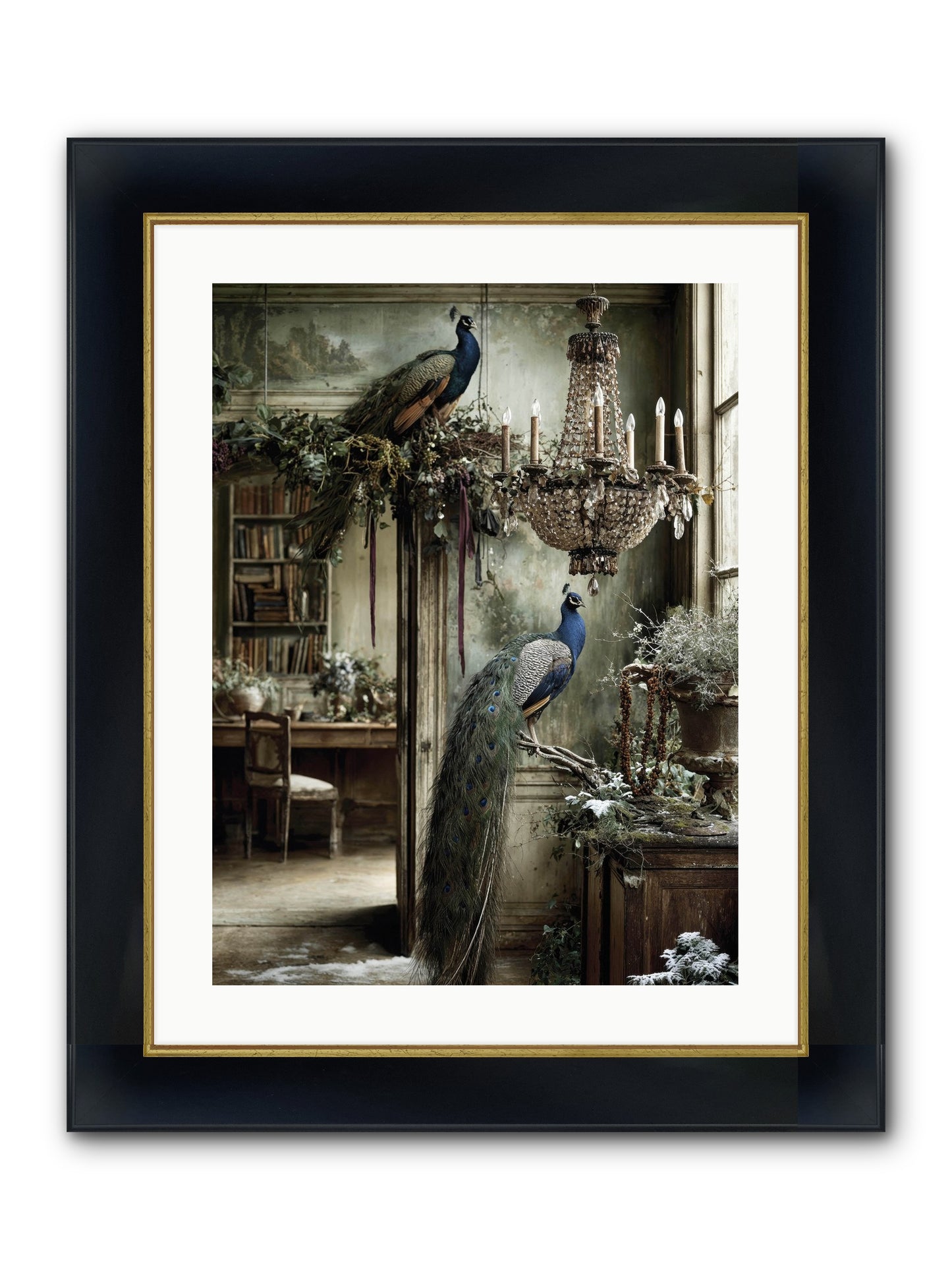 Wings & Wishes Assembly Framed Print - Wide Black w/Gold 18x24