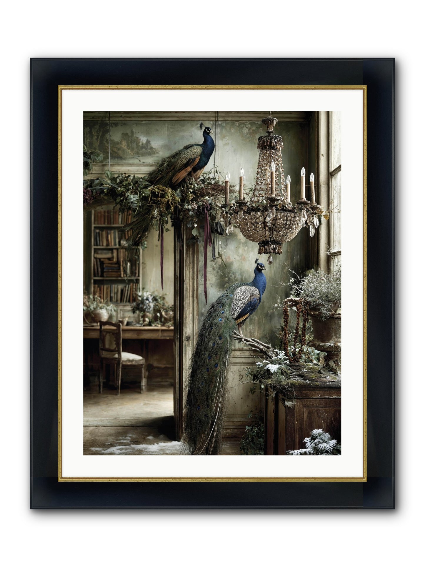 Wings & Wishes Assembly Framed Print - Wide Black w/Gold 24x32