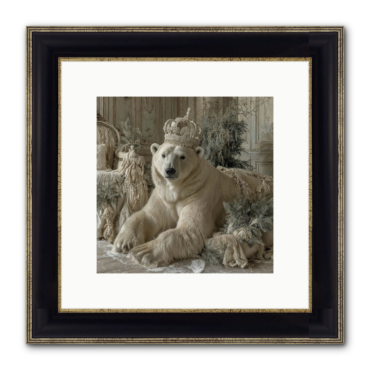Winter's Hush Framed Print - Black & Gold 10x10