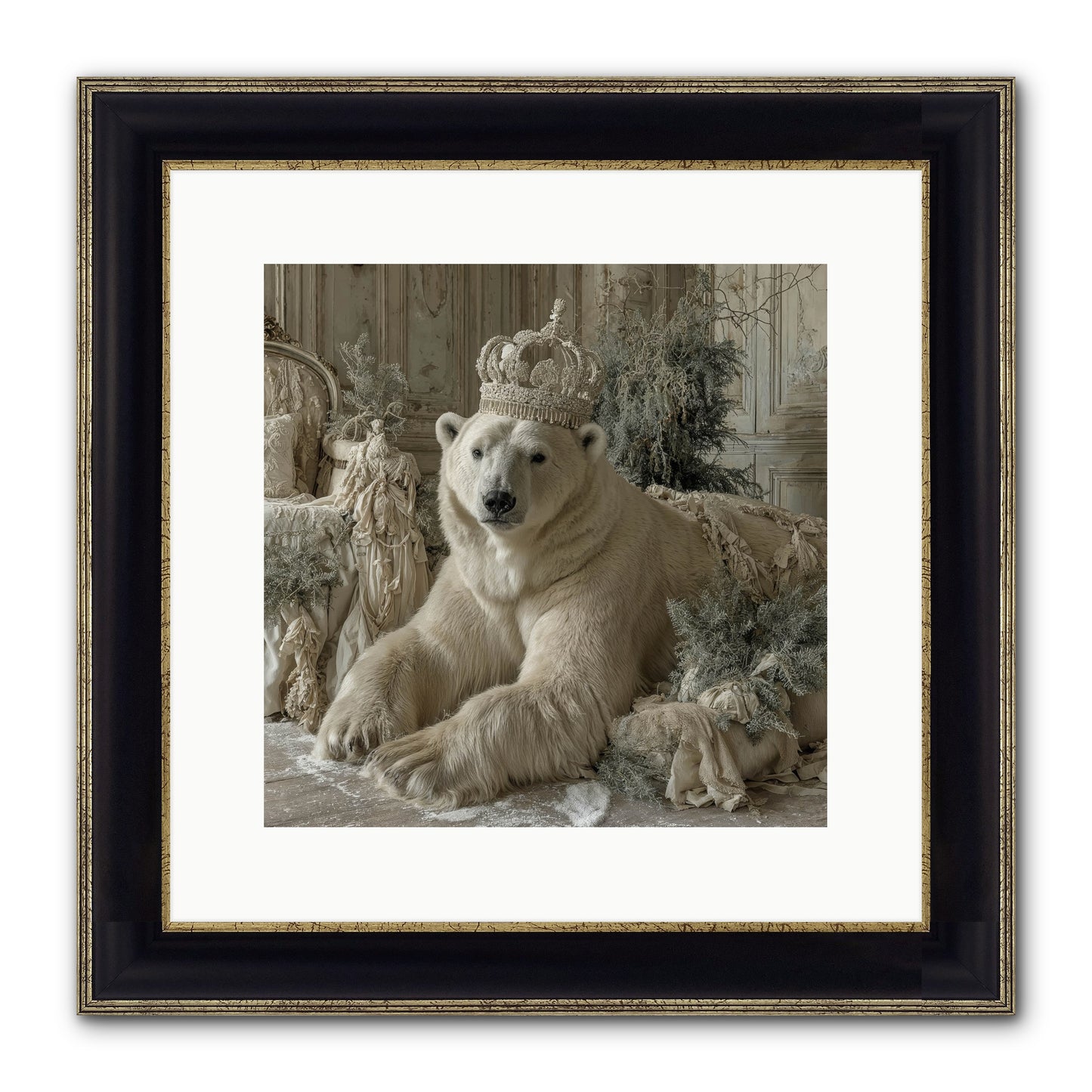 Winter's Hush Framed Print - Black & Gold 12x12