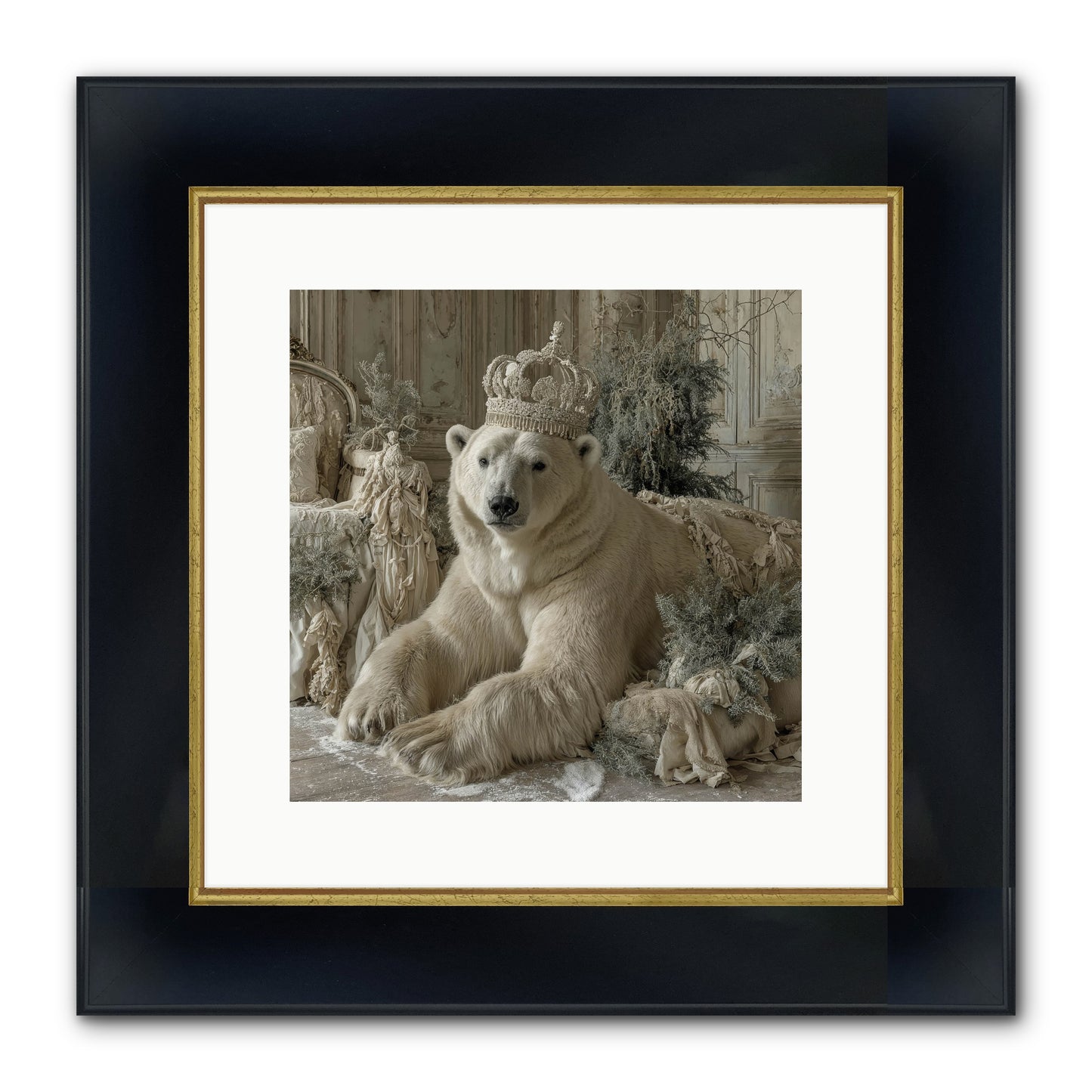 Winter's Hush Framed Print - Wide Black w/Gold 12x12