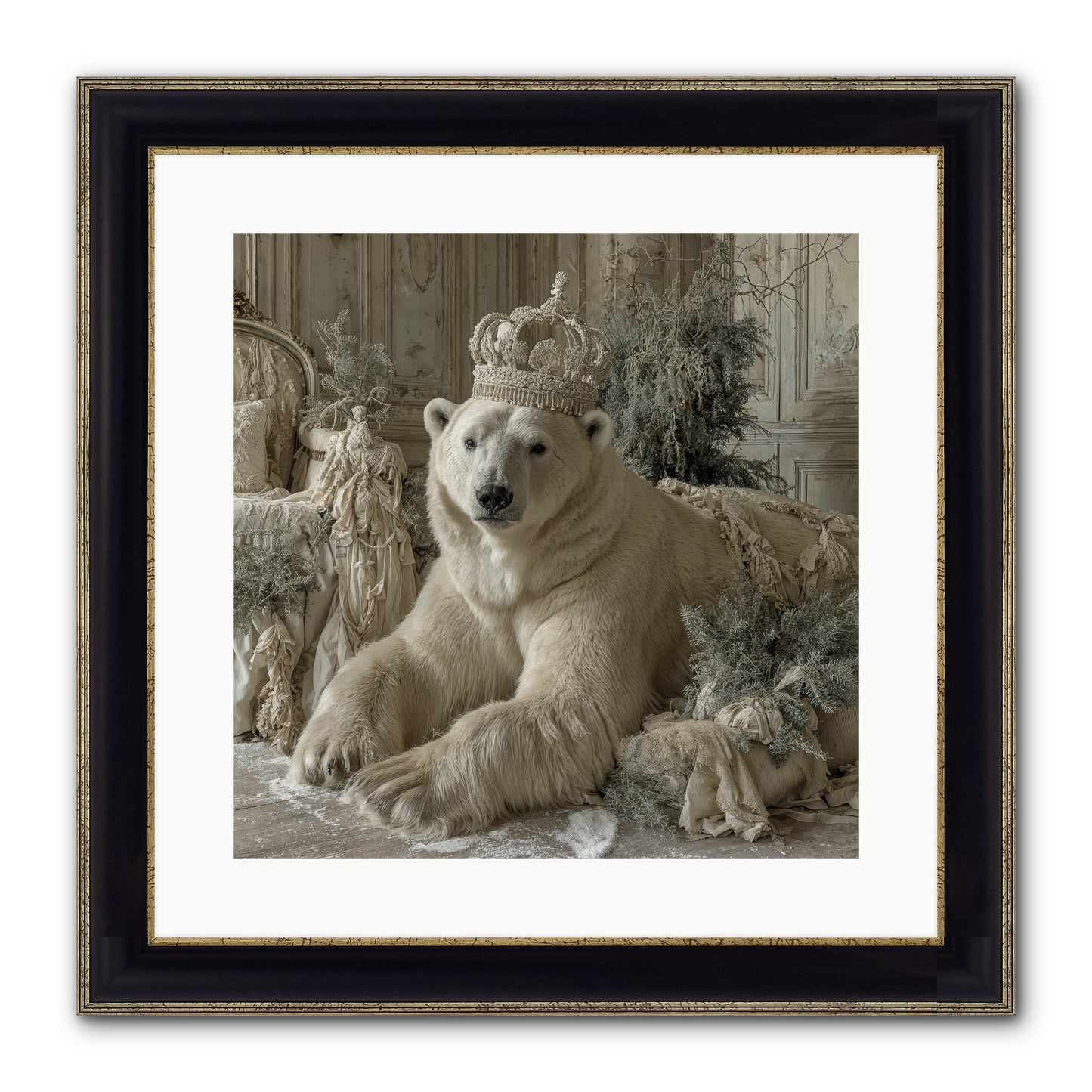 Winter's Hush Framed Print - Black & Gold 16x16