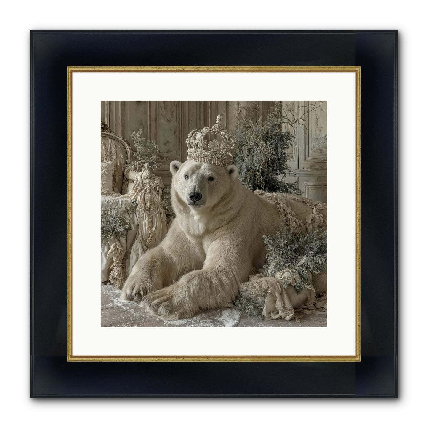 Winter's Hush Framed Print - Wide Black w/Gold 16x16